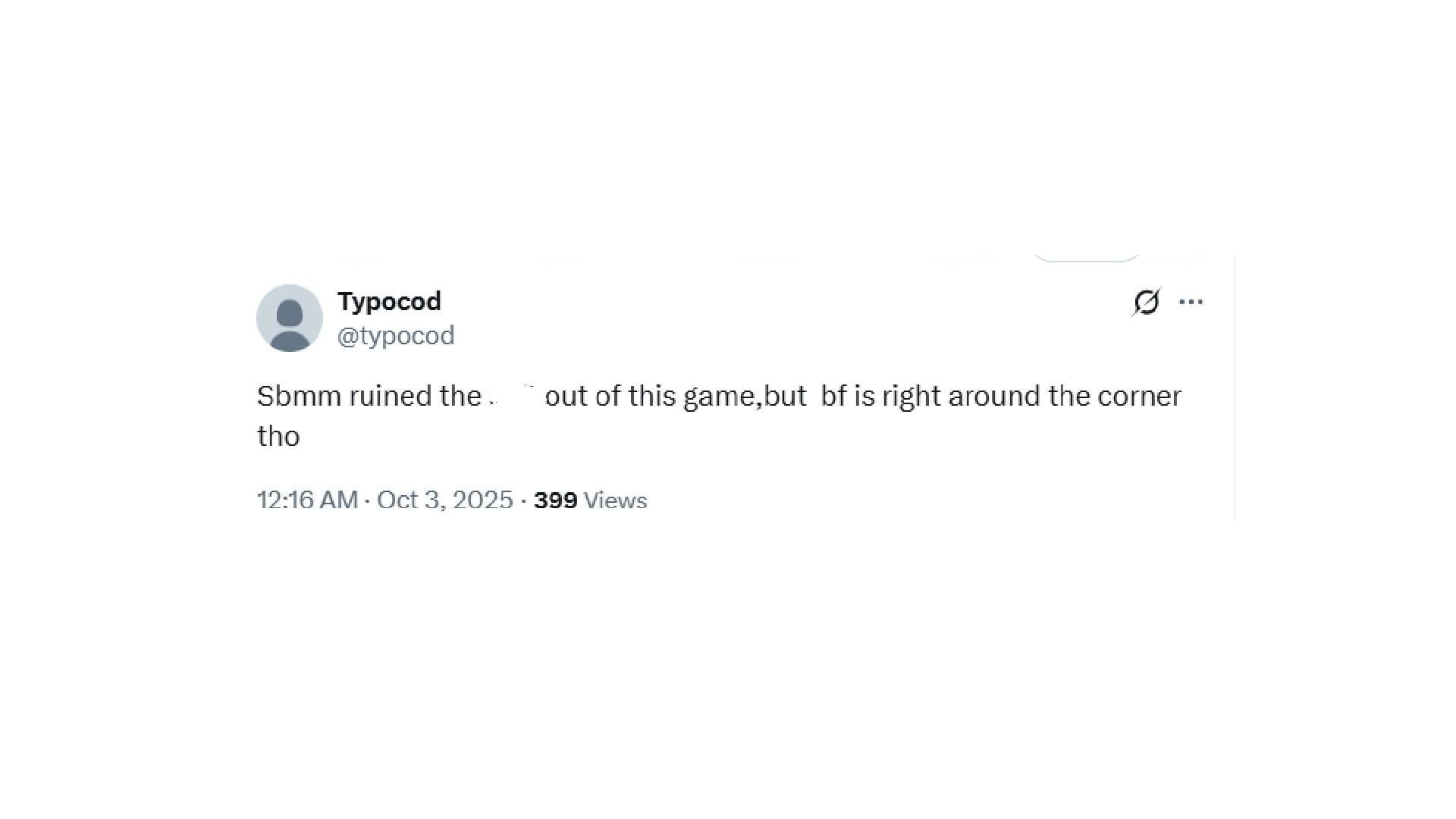 Negative feedback from a user (Image via X@typocod)