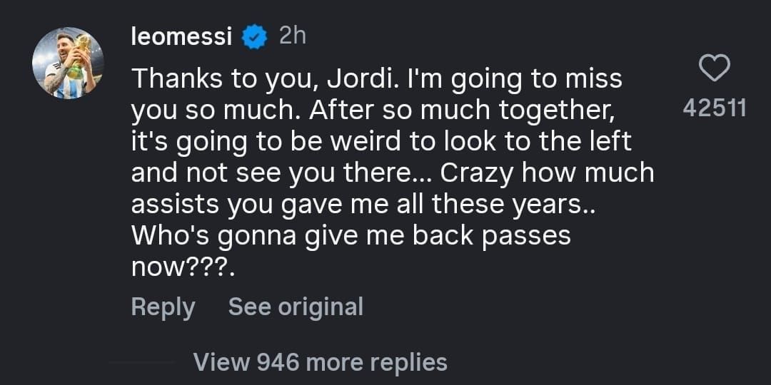 Screenshot of Lionel Messi&#039;s comment