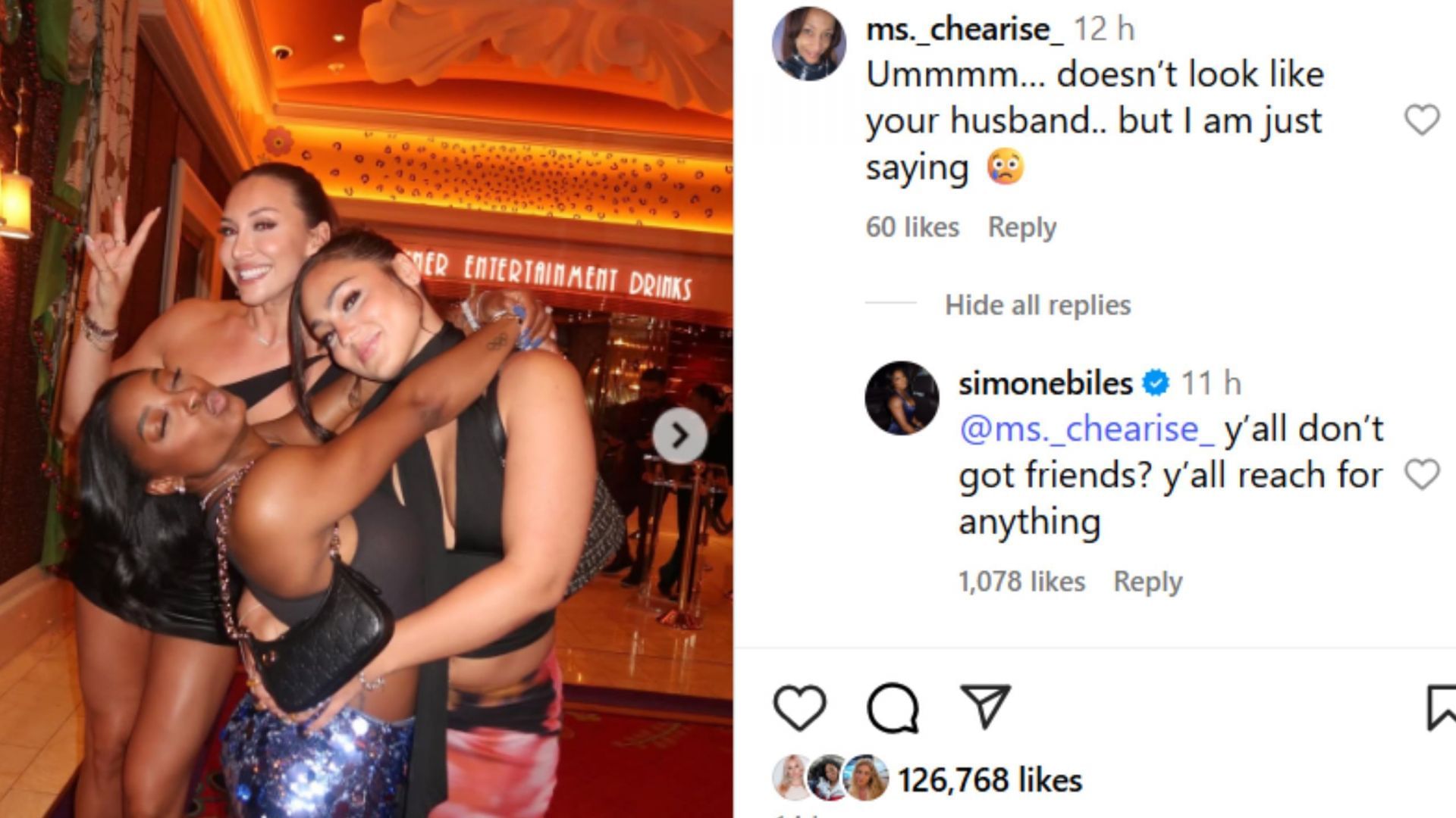 Screenshot of comment (IG/@simonebiles)
