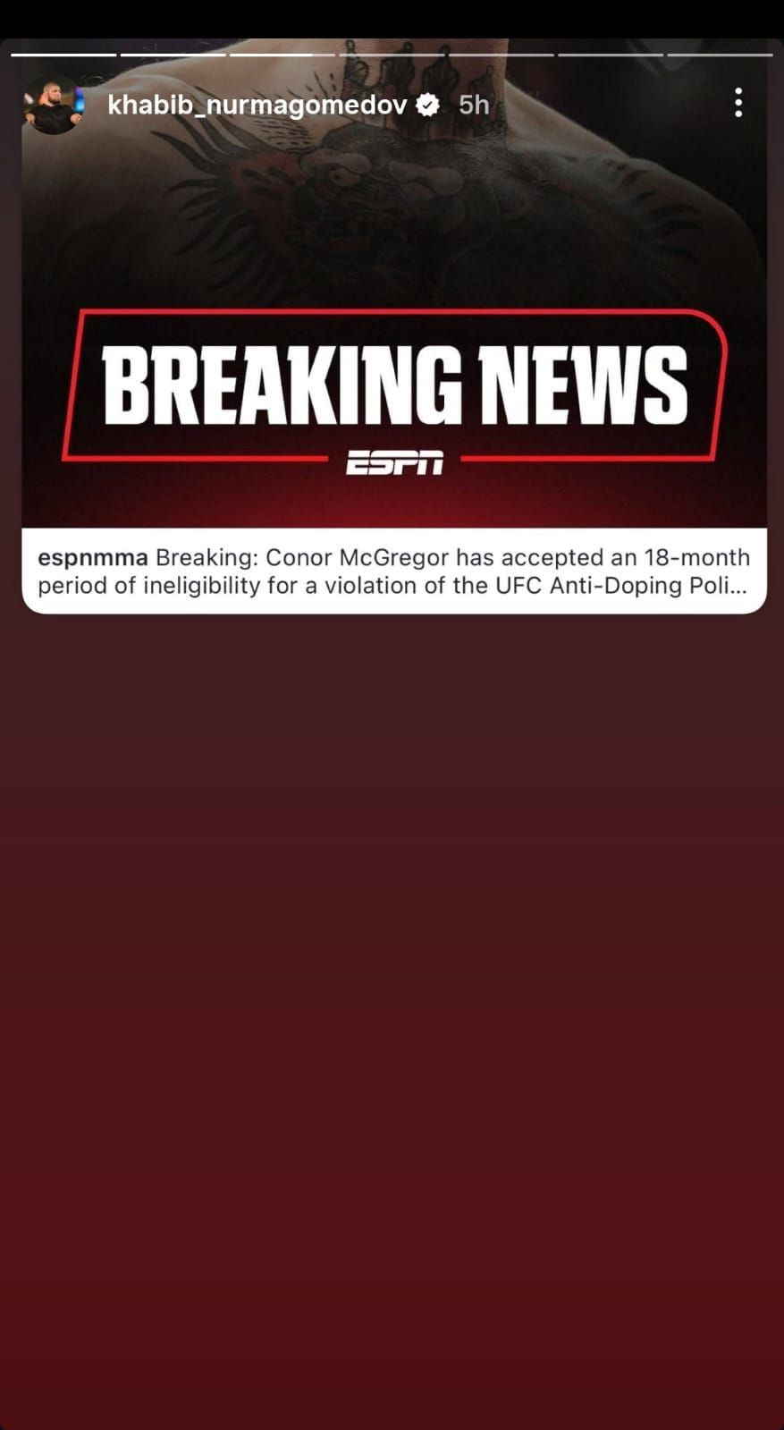 Khabib Nurmagomedov reacts to Conor McGregor&#039;s suspension (Image credit: Khabib Nurmagomedov on Instagram @khabib_nurmagomedov)