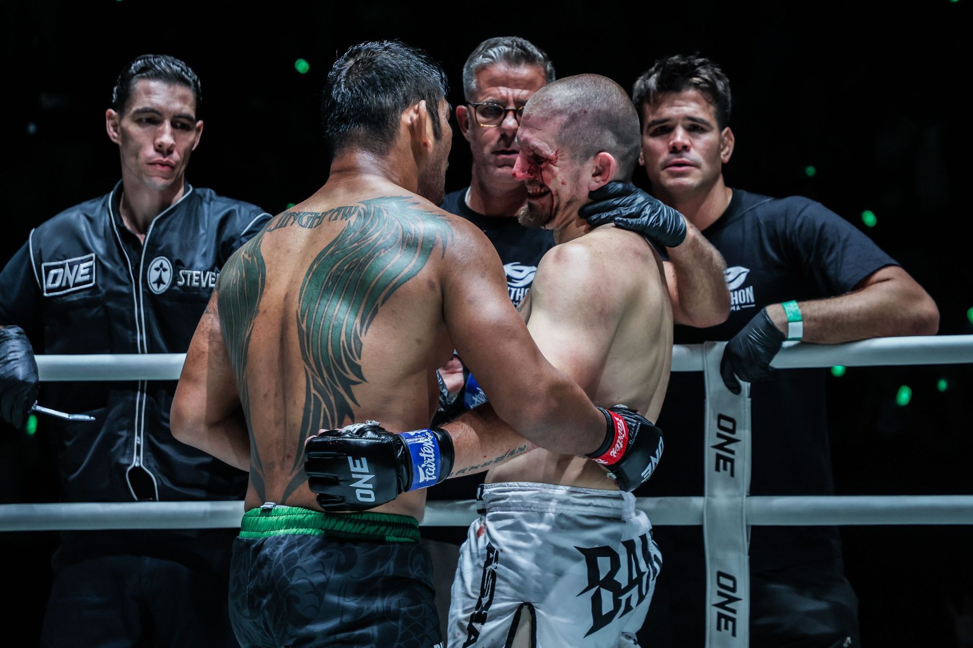 Aung La N Sang and Zebaztian Kadestam showed respect to one another after their match at ONE Fight Night 36 last week. -- Photo by ONE Championship