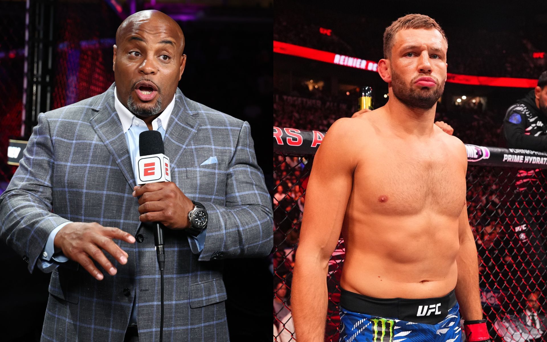 Daniel Cormier (left) talks about Reinier de Ridder