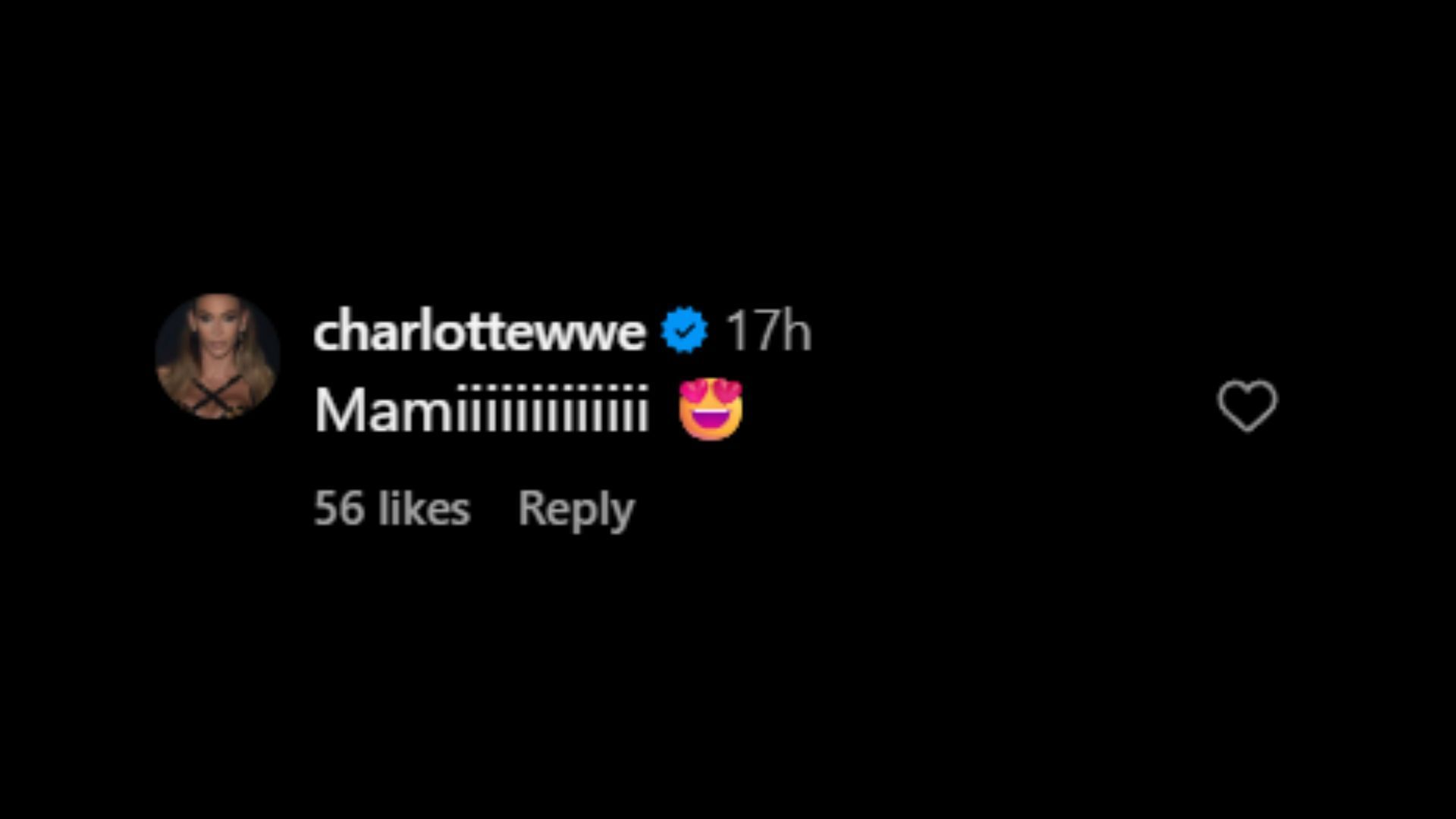 Screenshot of Charlotte Flair&#039;s comment [Image credit: Saraya&#039;s Instagram]