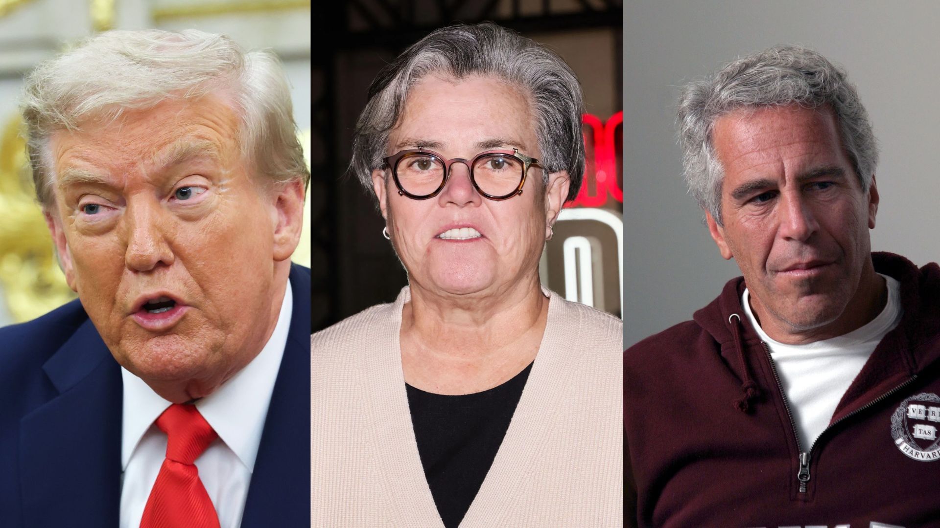 Trump, Rosie O&rsquo;Donnell, Epstein (Images via Getty)