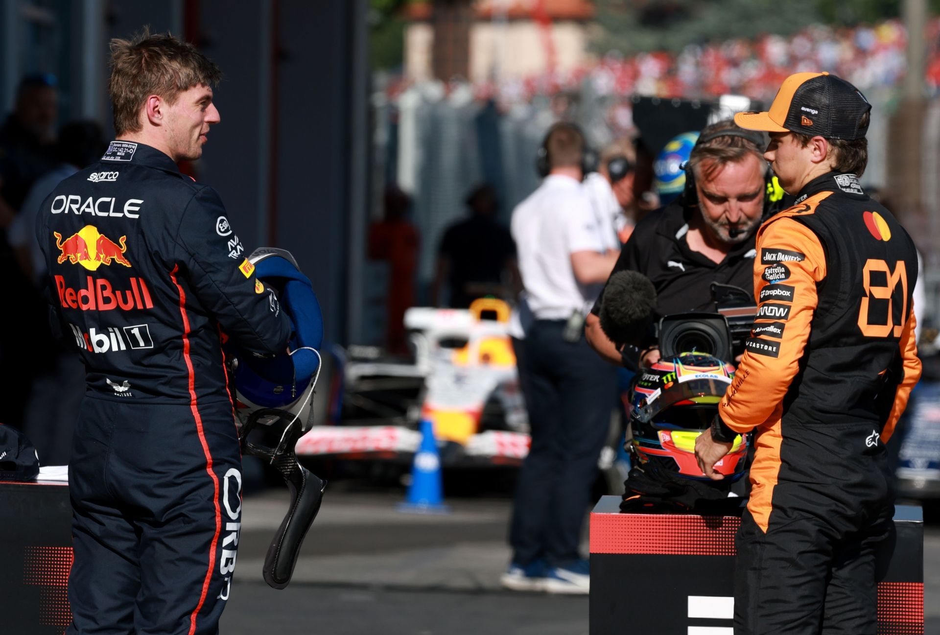 Max Verstappen of Red Bull Racing and Oscar Piastri of McLaren at Imola. Source: Getty