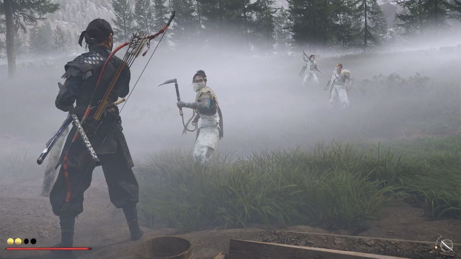 Defeat the Nine Tails enemies at Hana&#039;s first farm to start The Winter Farms side quest (Image via Sucker Punch)
