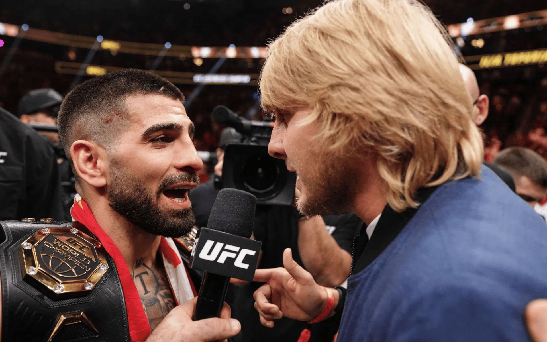 Ilia Topuria (left) and Paddy Pimblett (right) face off at UFC 317. [Image courtesy: Getty]