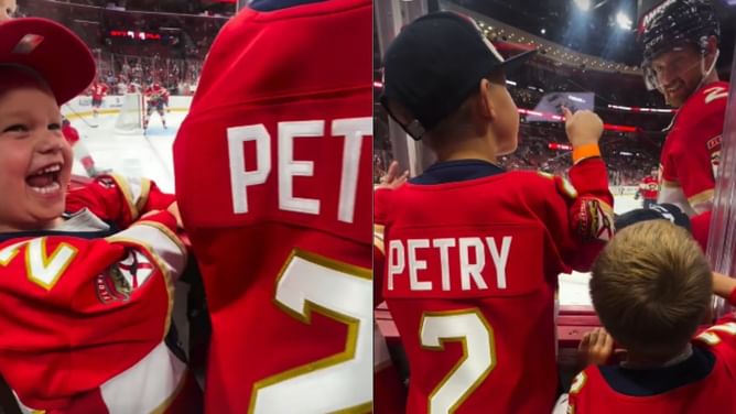 Jeff Petry's wife Julie melts over 3-year-old son Blake's reaction to watching dad skate during Panthers warm-ups