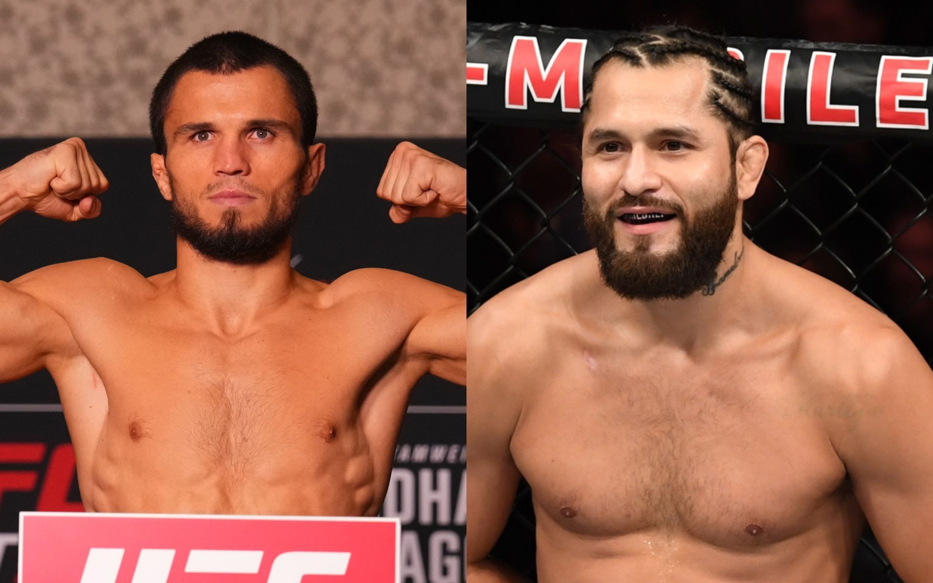 Jorge Masvidal (right) shares advice for Umar Nurmagomedov (left). [Images courtesy: Getty Images]