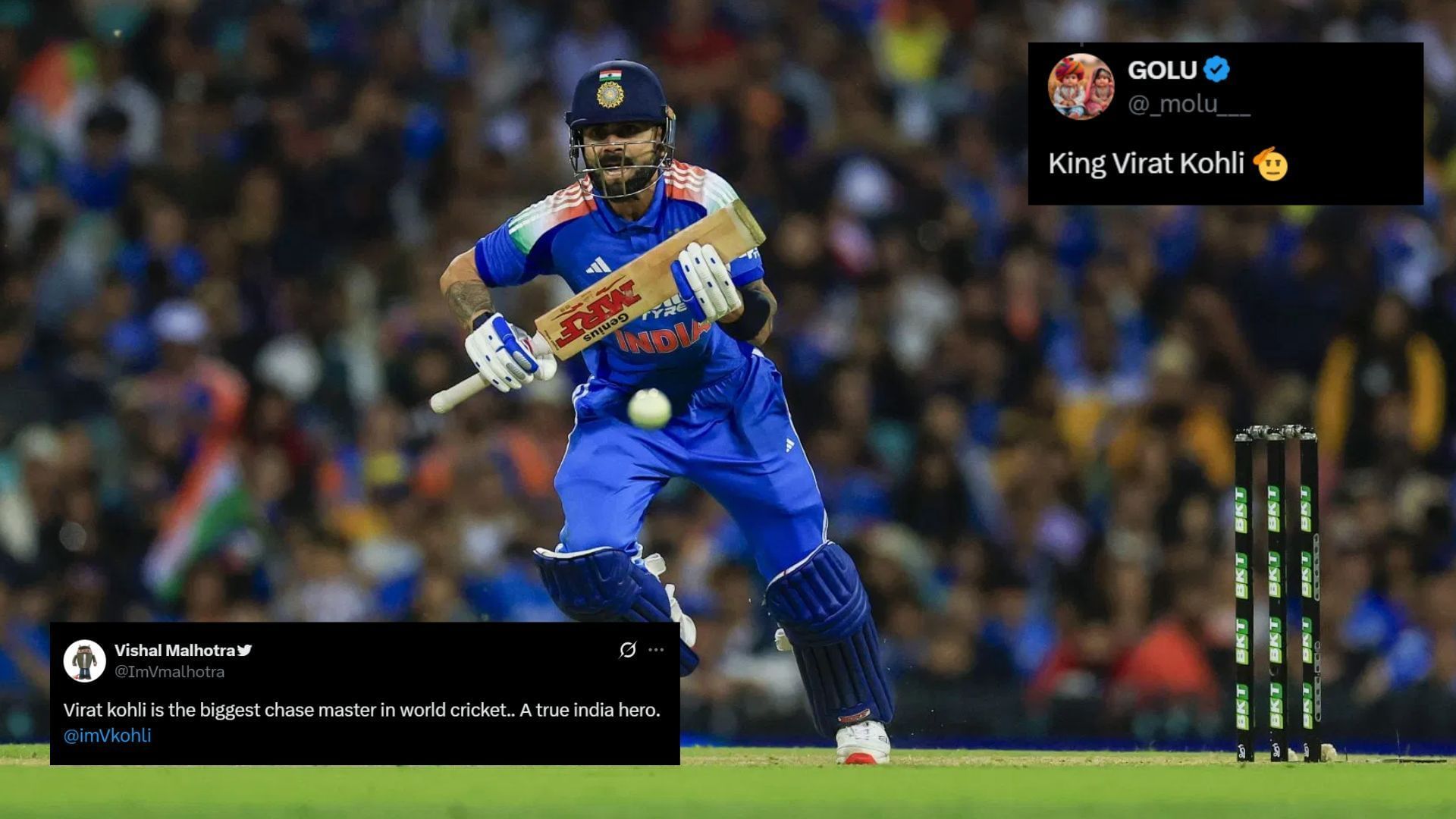 Virat Kohli in action (Image Credits: Getty &amp; @ImVmalhotra,@_molu___/X)