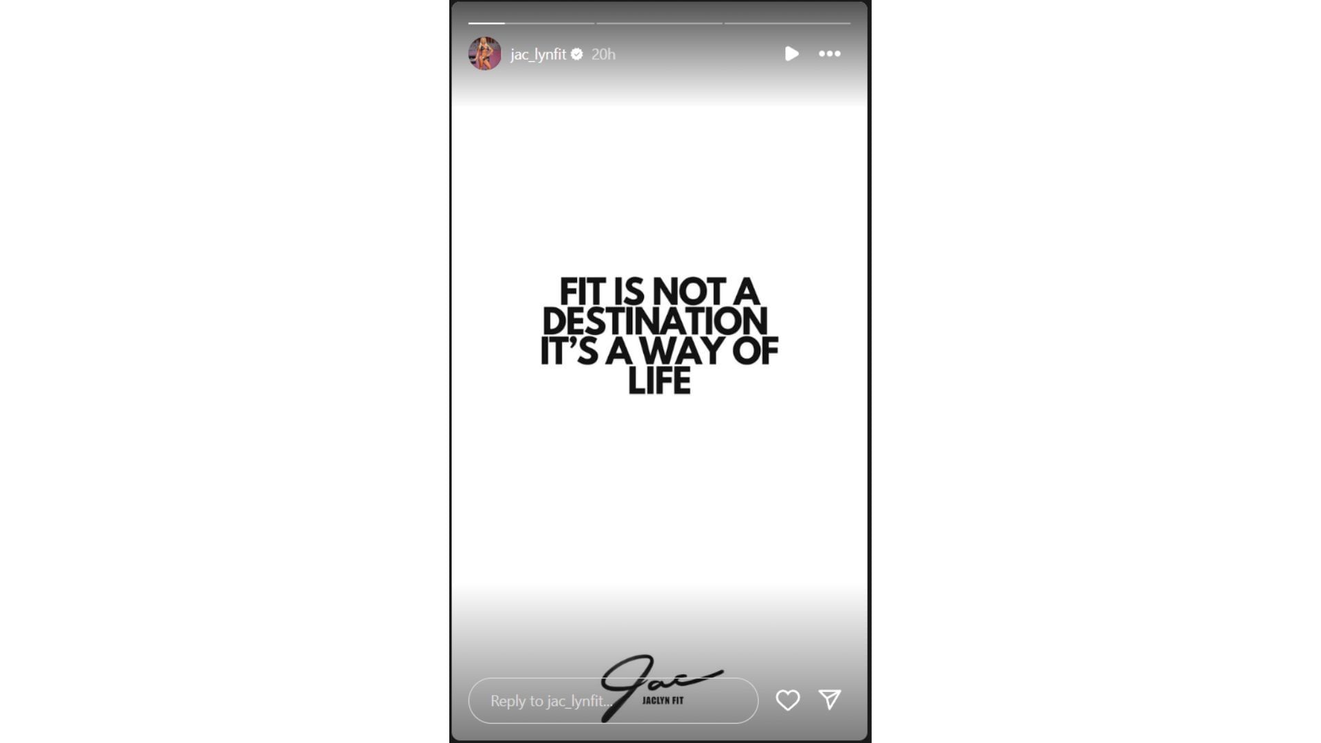 Jaclyn Cordeiro&#039;s Instagram Story featuring her motivational quote (Source: Instagram @jac_lynfit)