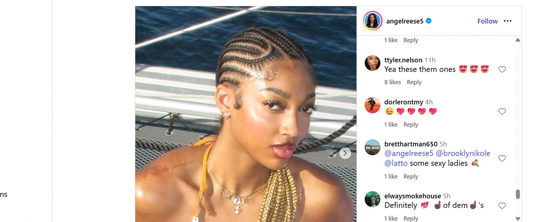 Angel Resse&rsquo;s bold tiger-print swimsuit gets 4-word compliment from Walter Nolen&rsquo;s GF Tyler Nelson/@angelreese5