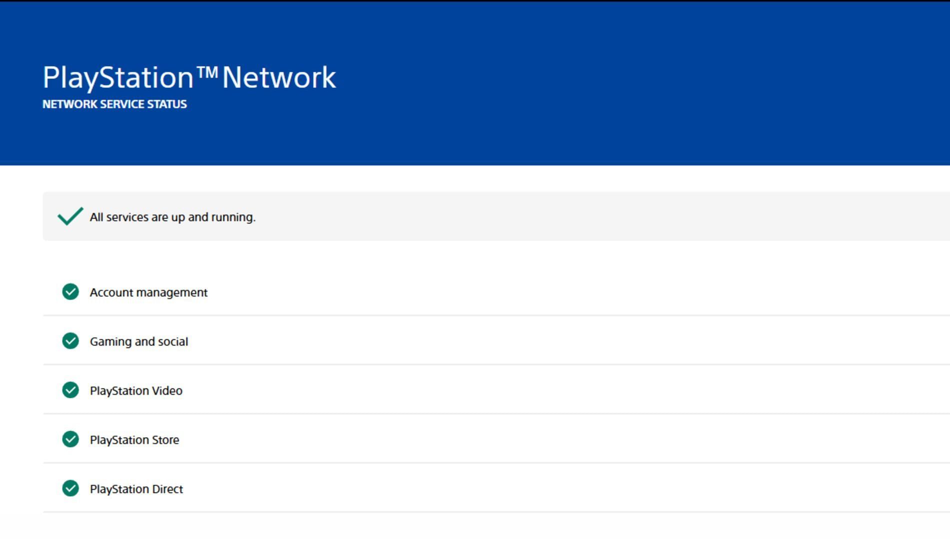 PSN Service Page states that all systems are working fine (Image via PlayStation)