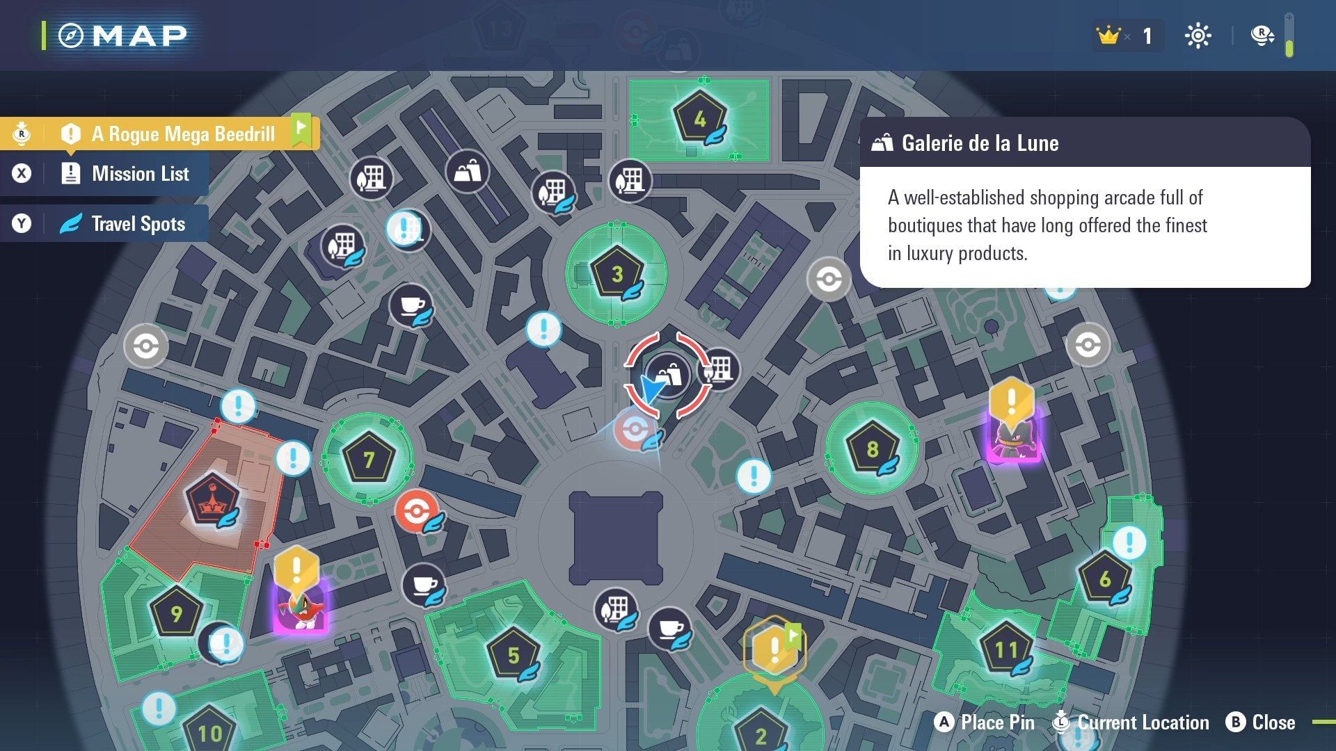 Galerie de la Lune&#039;s location on the map (Image via The Pokemon Company)