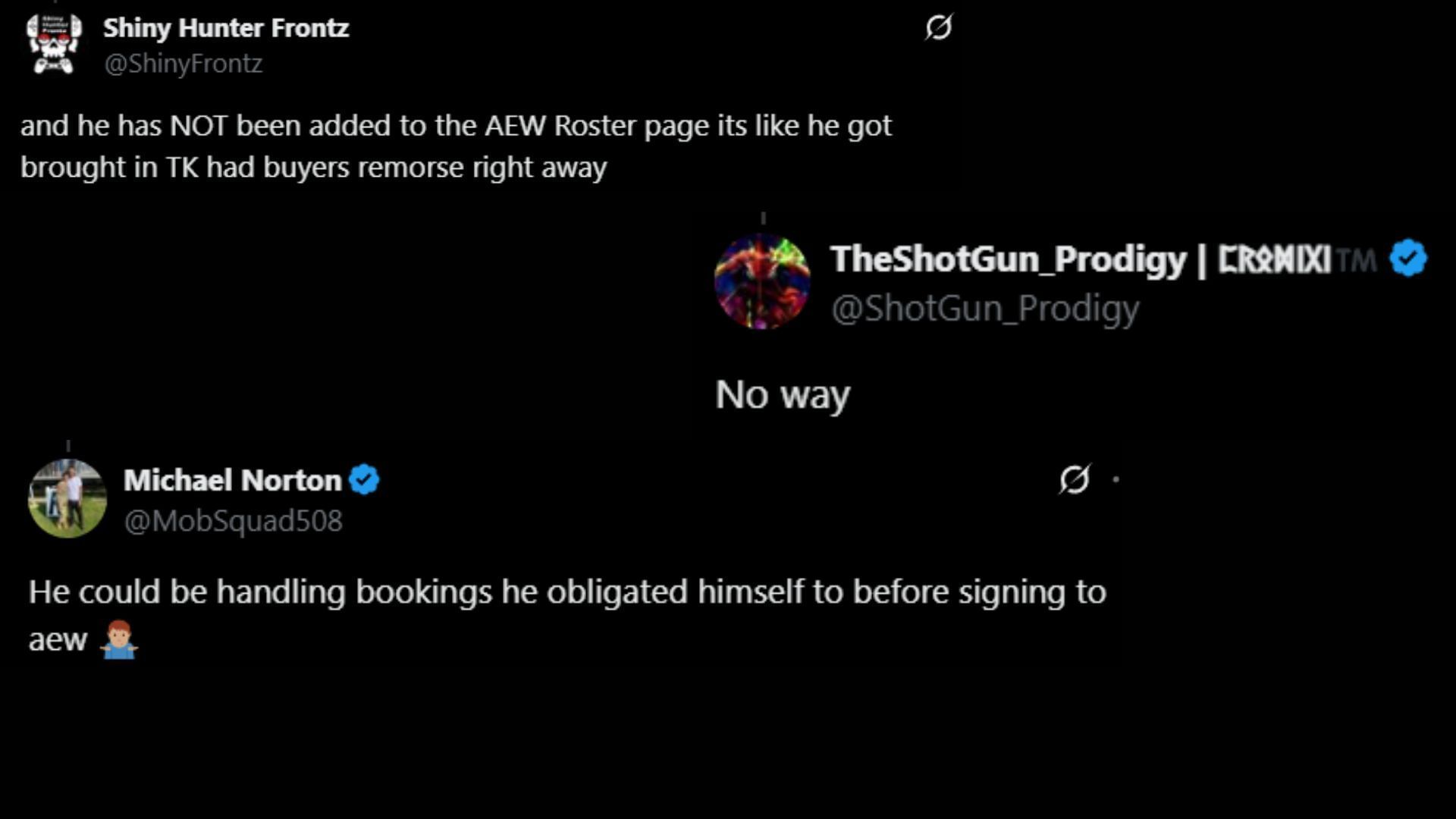 Fans wonder where Andrade has disappeared. (Images via @Kephfas X and @WONF4W X) 