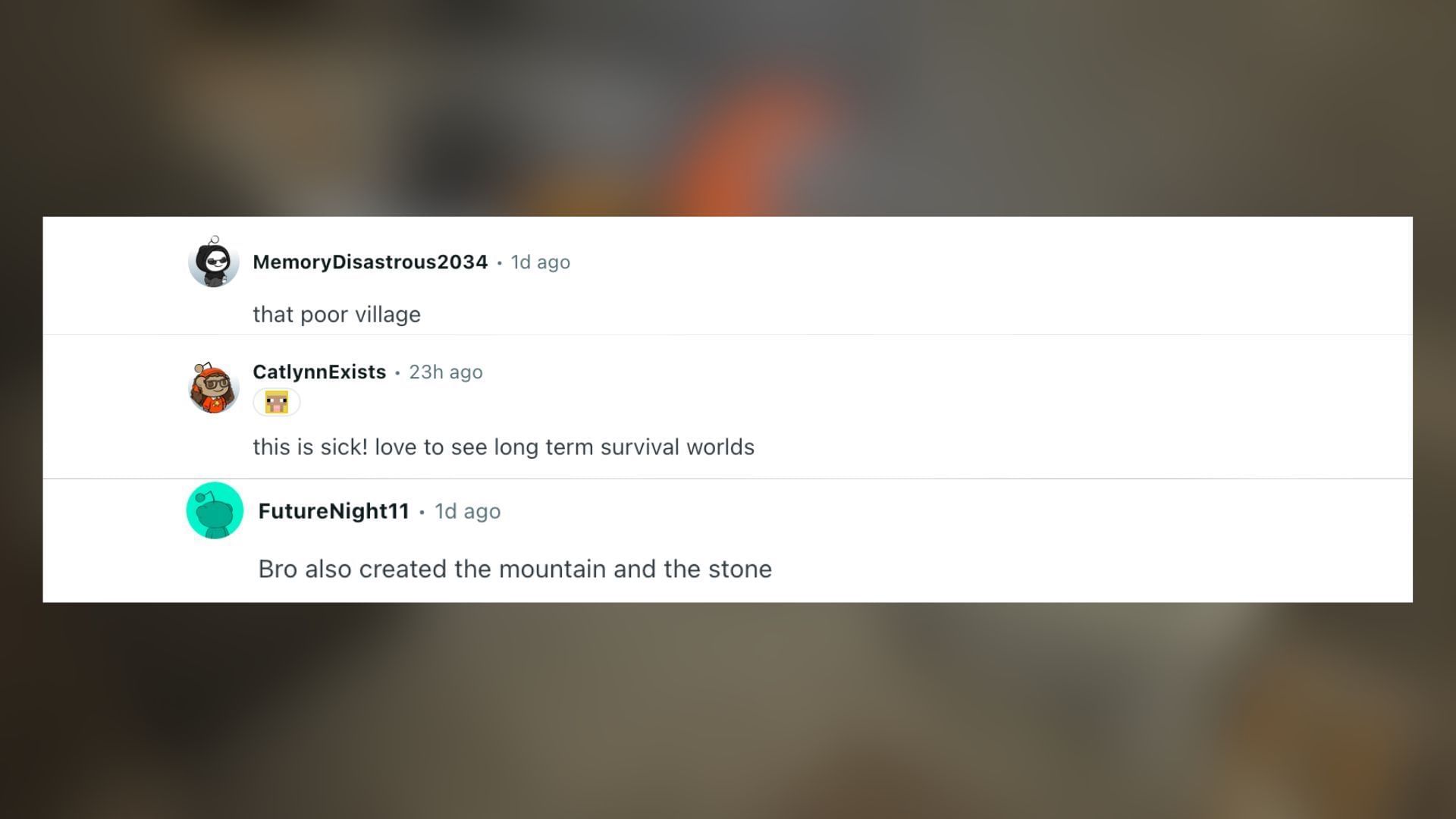 Redditors react to the Hardcore world build (Image via Reddit)