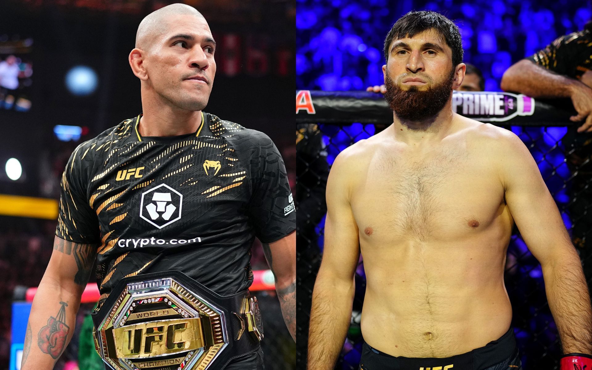 Alex Pereira (left) mocks Magomed Ankalaev (right). [Images courtesy: Getty]