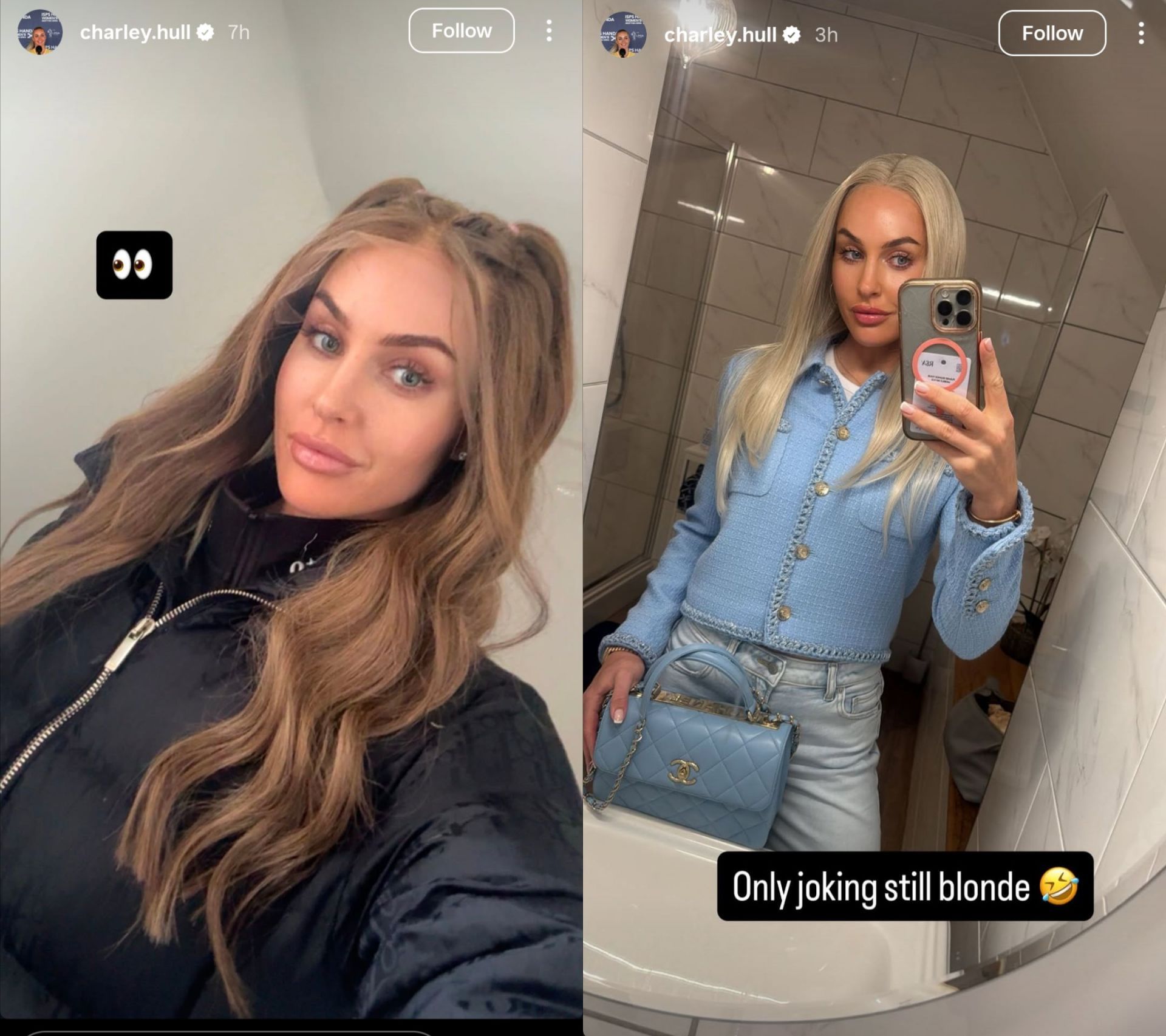 Screenshots of Charley Hull&#039;s Instagram stories - Source - @charley.hull on Instagram