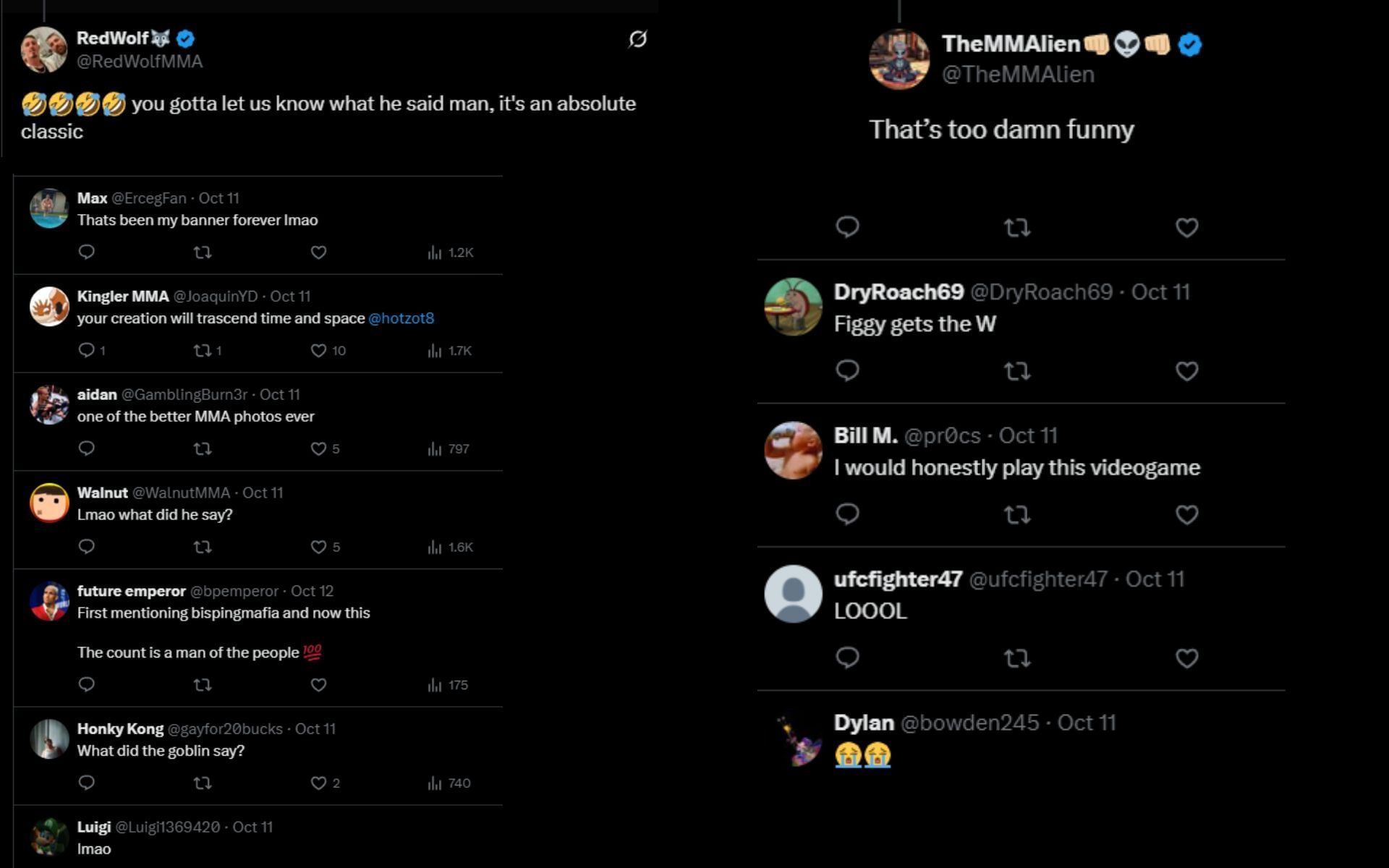 Fans react to hilarious exchange between Michael Bisping and  Deiveson Figueiredo. [Screenshots courtesy: @bisping on X]