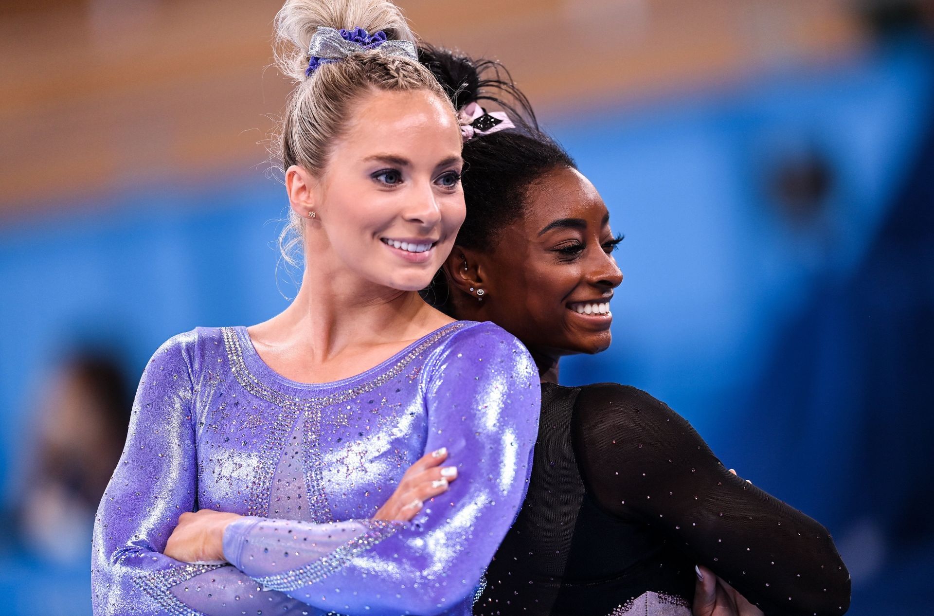  Mykayla Skinner and Simone Biles of the United States at the 2020 Summer Olympic Games in Tokyo, Japan. (Photo via Getty Images)