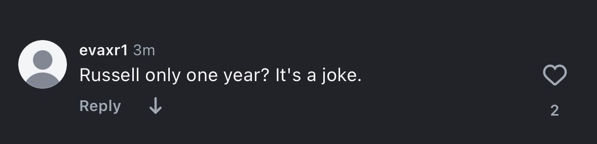 Screen grab of comment under F1&#039;s Instagram post [Instagram/@f1]