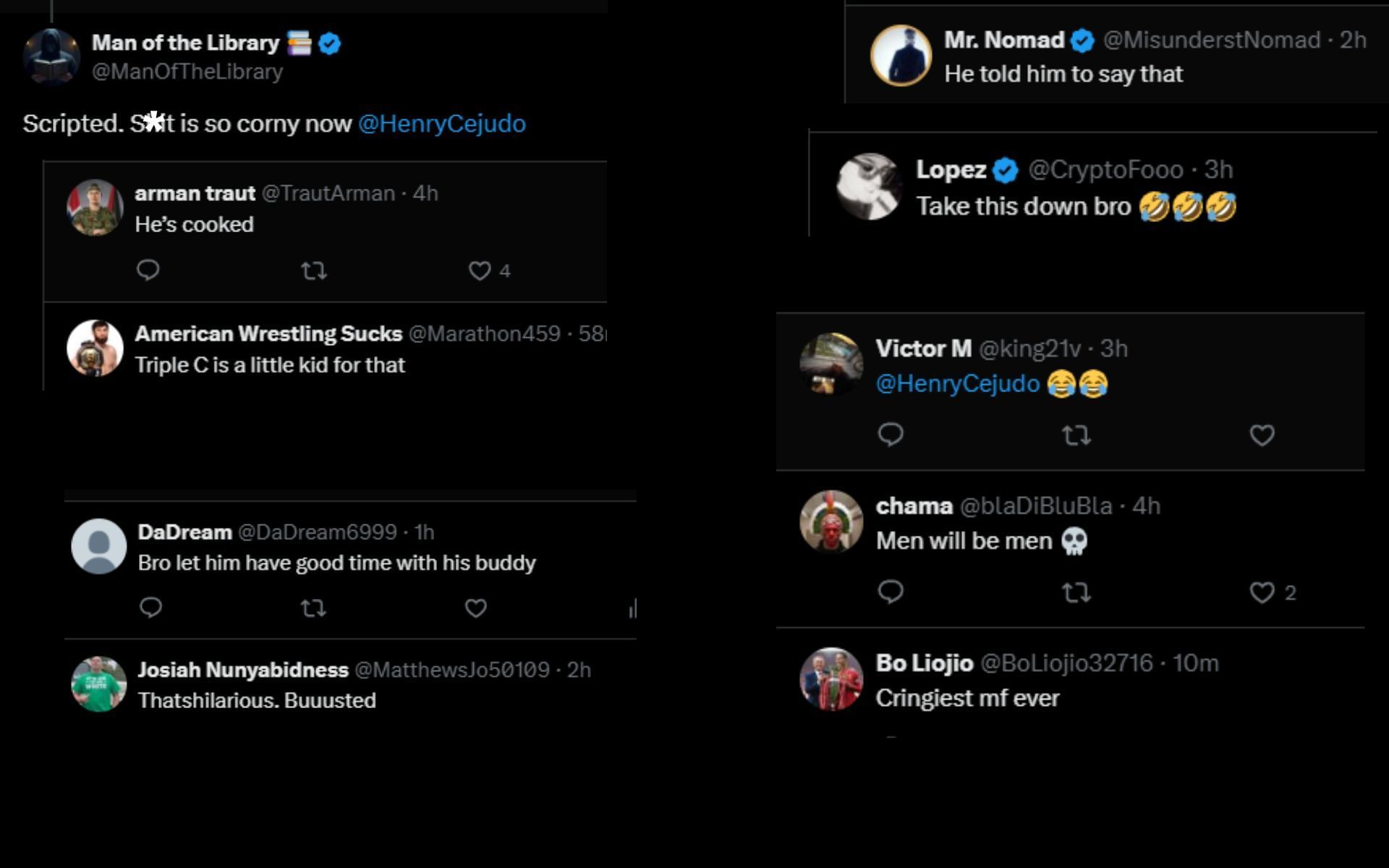 Fans react to Henry Cejudo and Quinton &#039;Rampage&#039; Jackson&#039;s controversial moment on stream. [Screenshots courtesy: @HappyPunch on X]