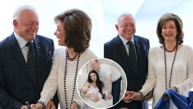 Jerry Jones' softer side gets captured as Cowboys owner shares rare family moment with great-granddaughter Parker Elouise and wife Eugenia
