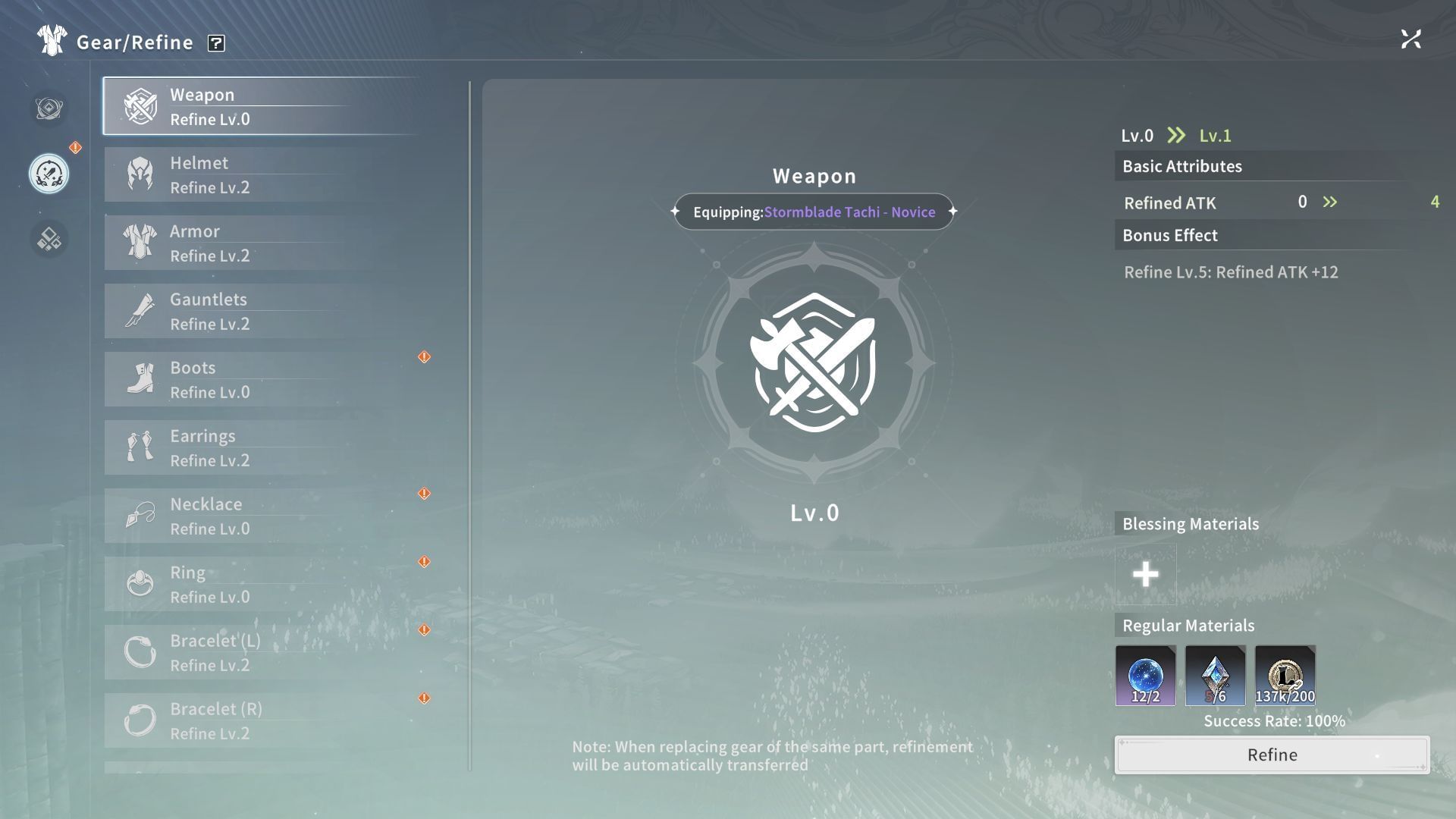 Refine gear in Blue Protocol: Star Resonance (Image via A Plus) 
