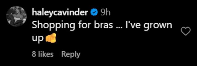 Haley Cavinder makes a comment (via @underarmourwomen/IG)