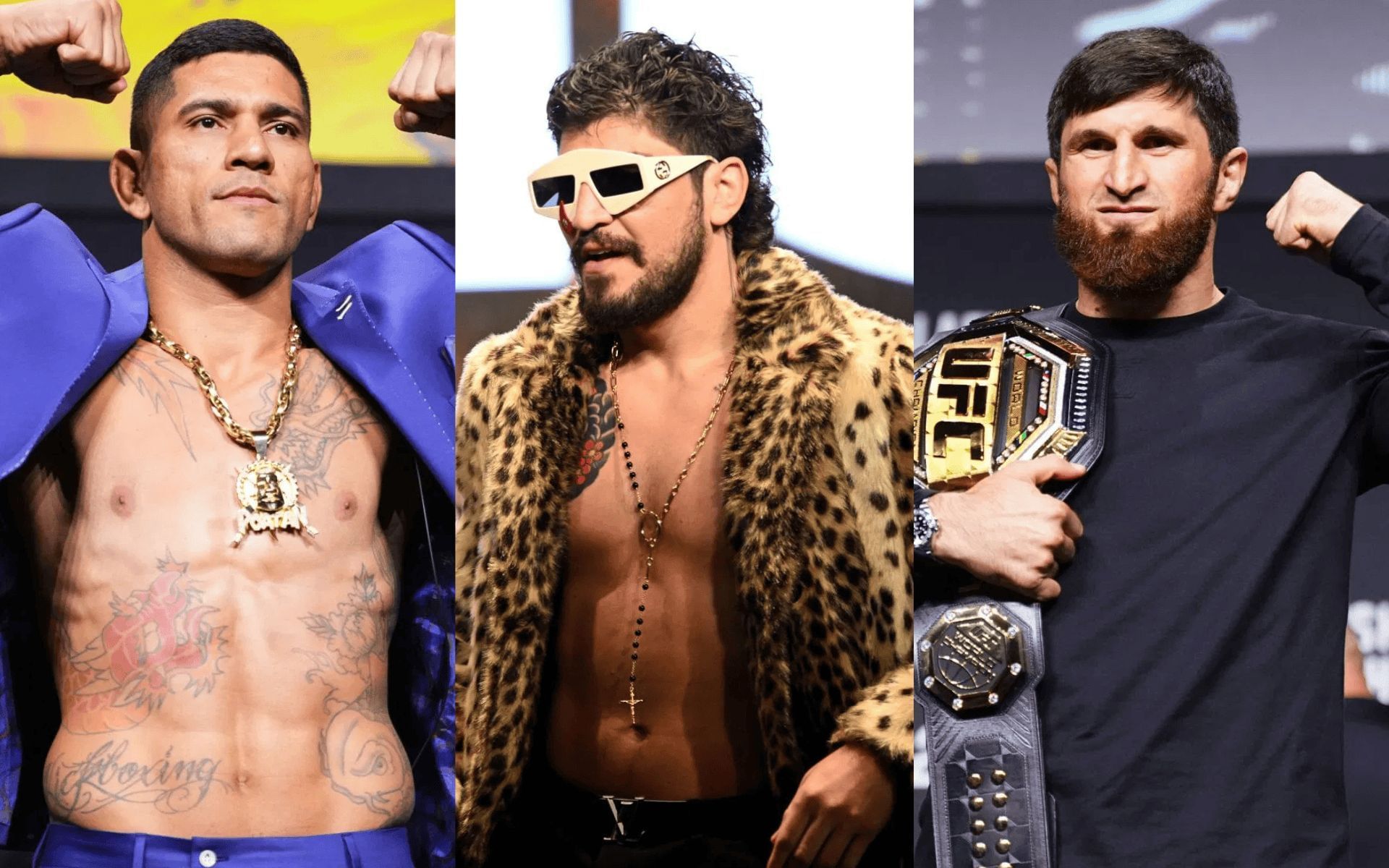 Dillon Danis (middle) places bet on Magomed Ankalaev (right) vs. Alex Pereira (left) rematch. [Images courtesy: Getty]