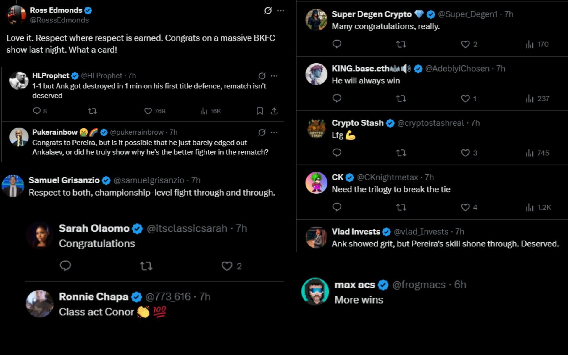 Conor McGregor reacts to Alex Pereira&#039;s win against Magomed Ankalaev. [Screenshots courtesy: @TheNotoriousMMA on X]