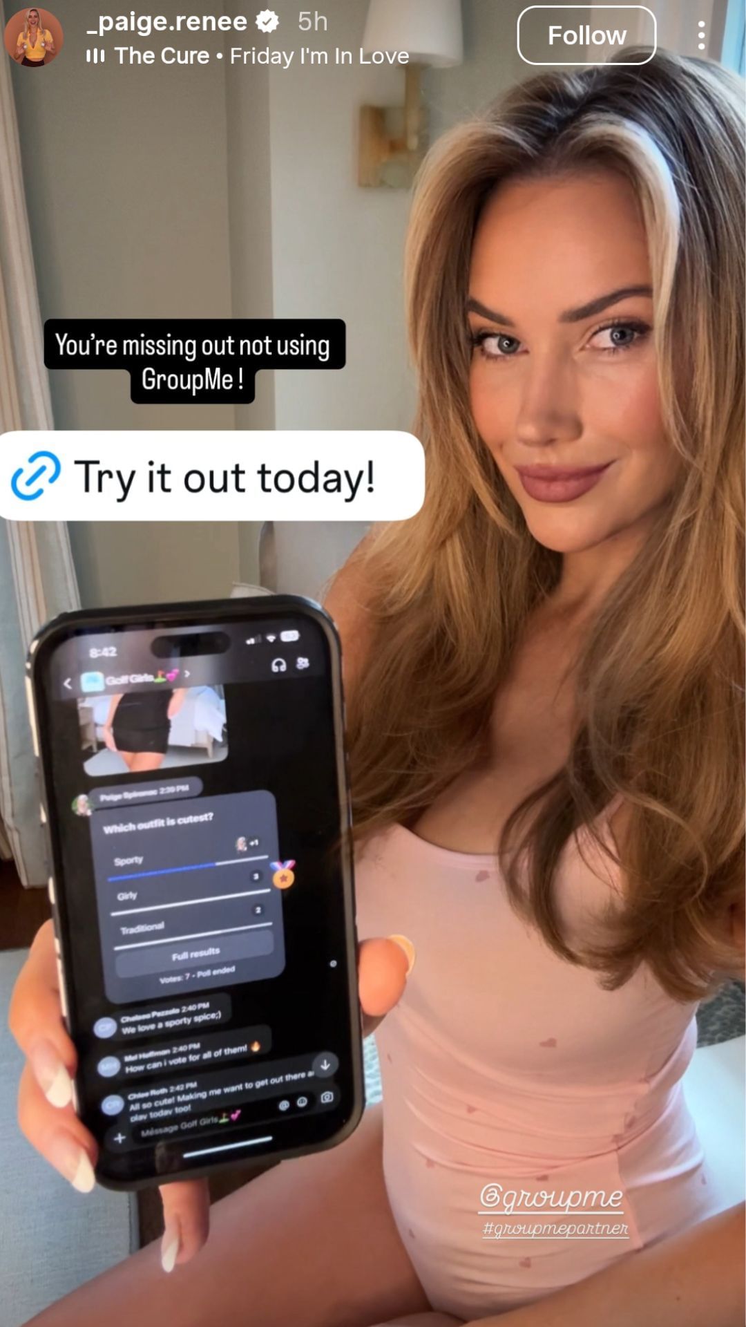 Screenshot of Paige Spiranac&#039;s Instagram story - Source - via @_paige.renee on Instagram