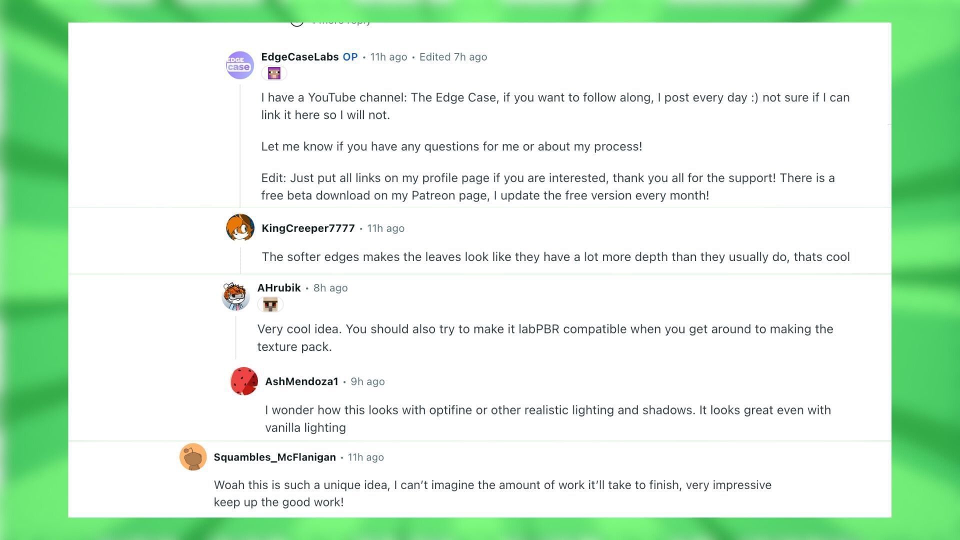 Redditors talk about the hand-painted texture pack (Image via Reddit)