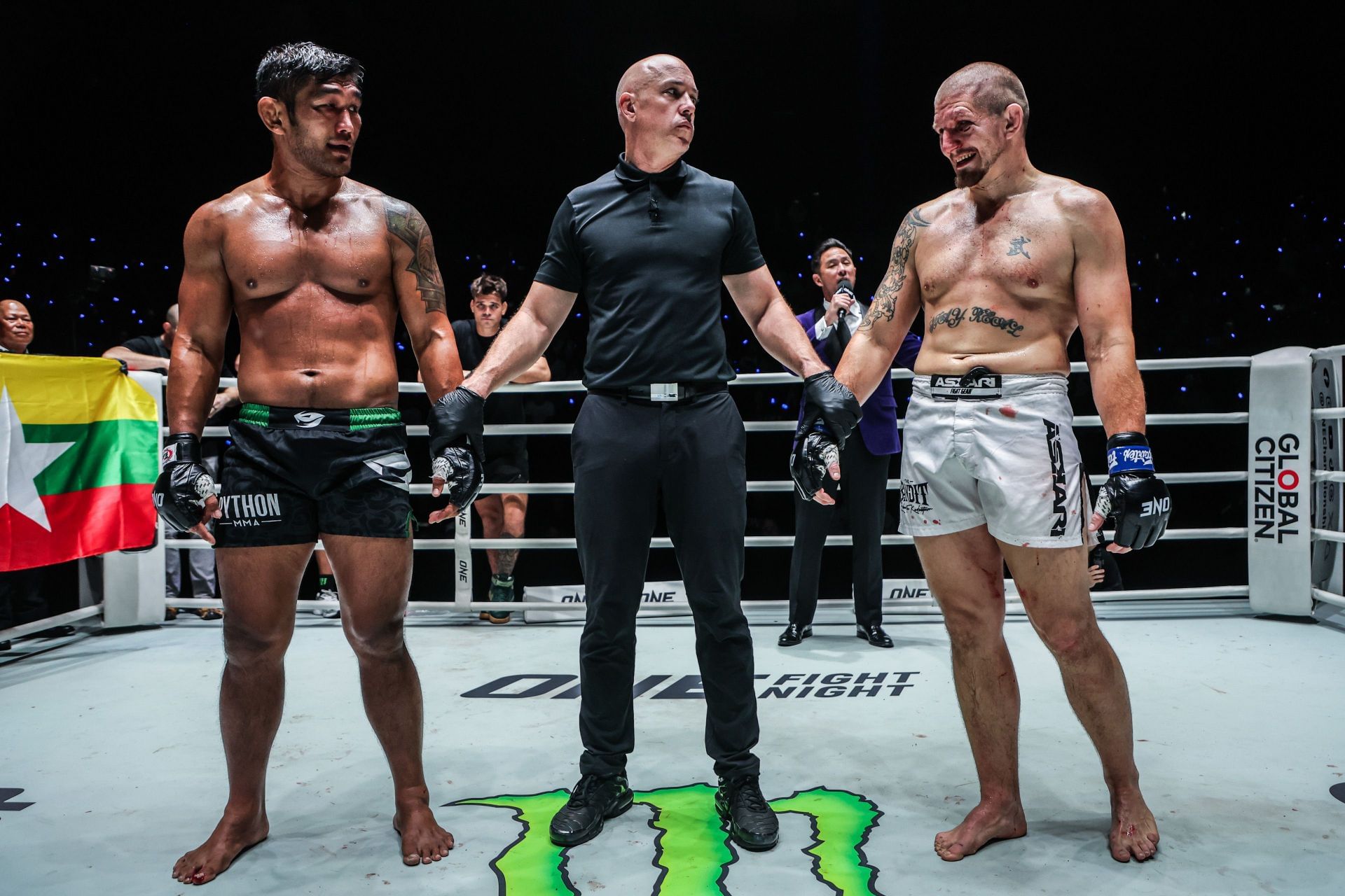 Aung La N Sang gives props to punching power of Zebaztian Kadestam. -- Photo by ONE Championship