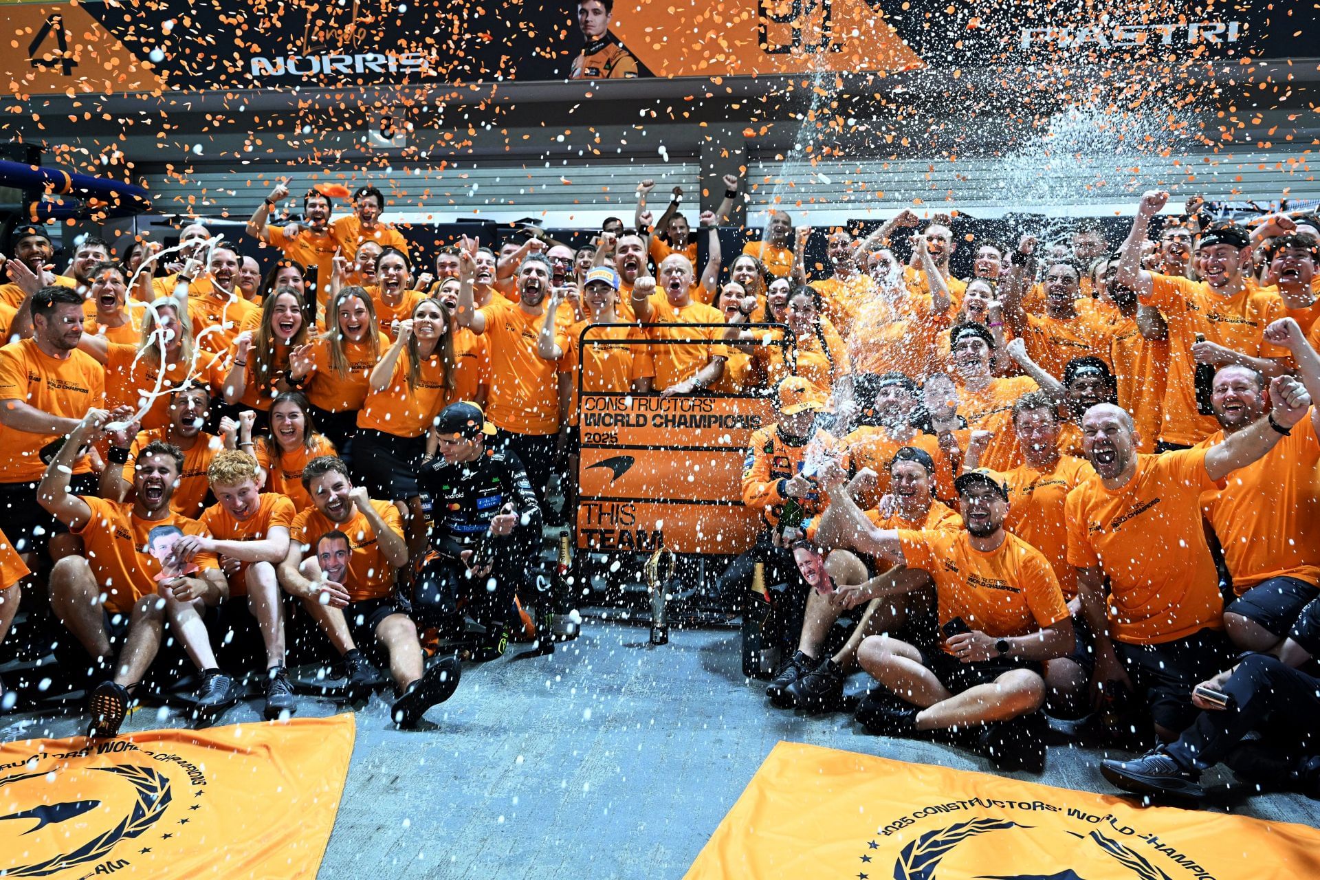 The McLaren team celebrating their constructors&#039; title win after the Singapore Grand Prix - Source: Getty