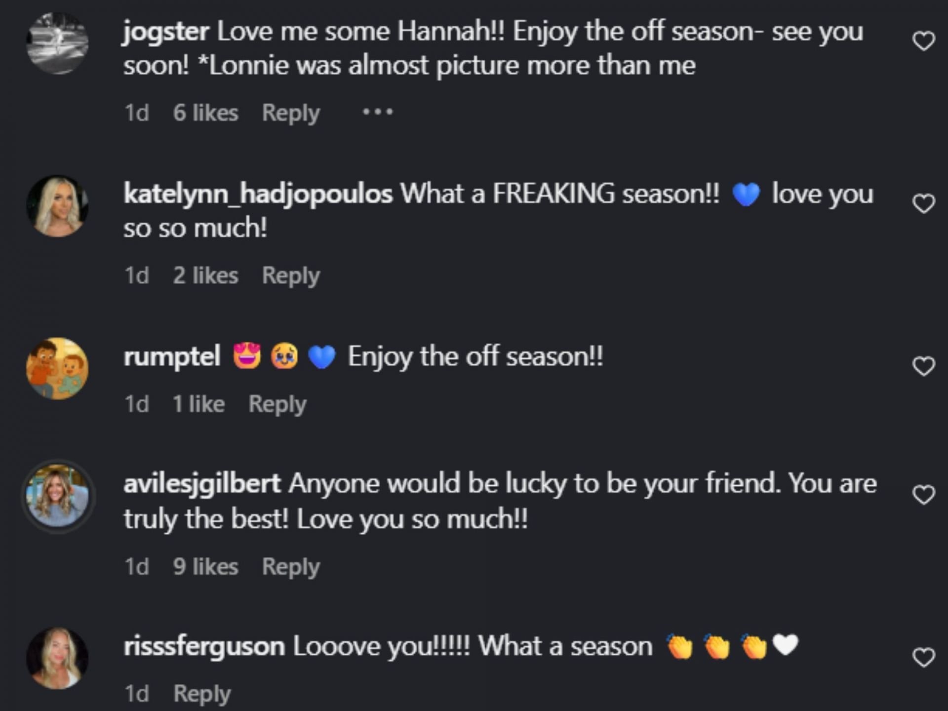 Screenshot of comments [Image Source: Instagram/hannahshimek_]