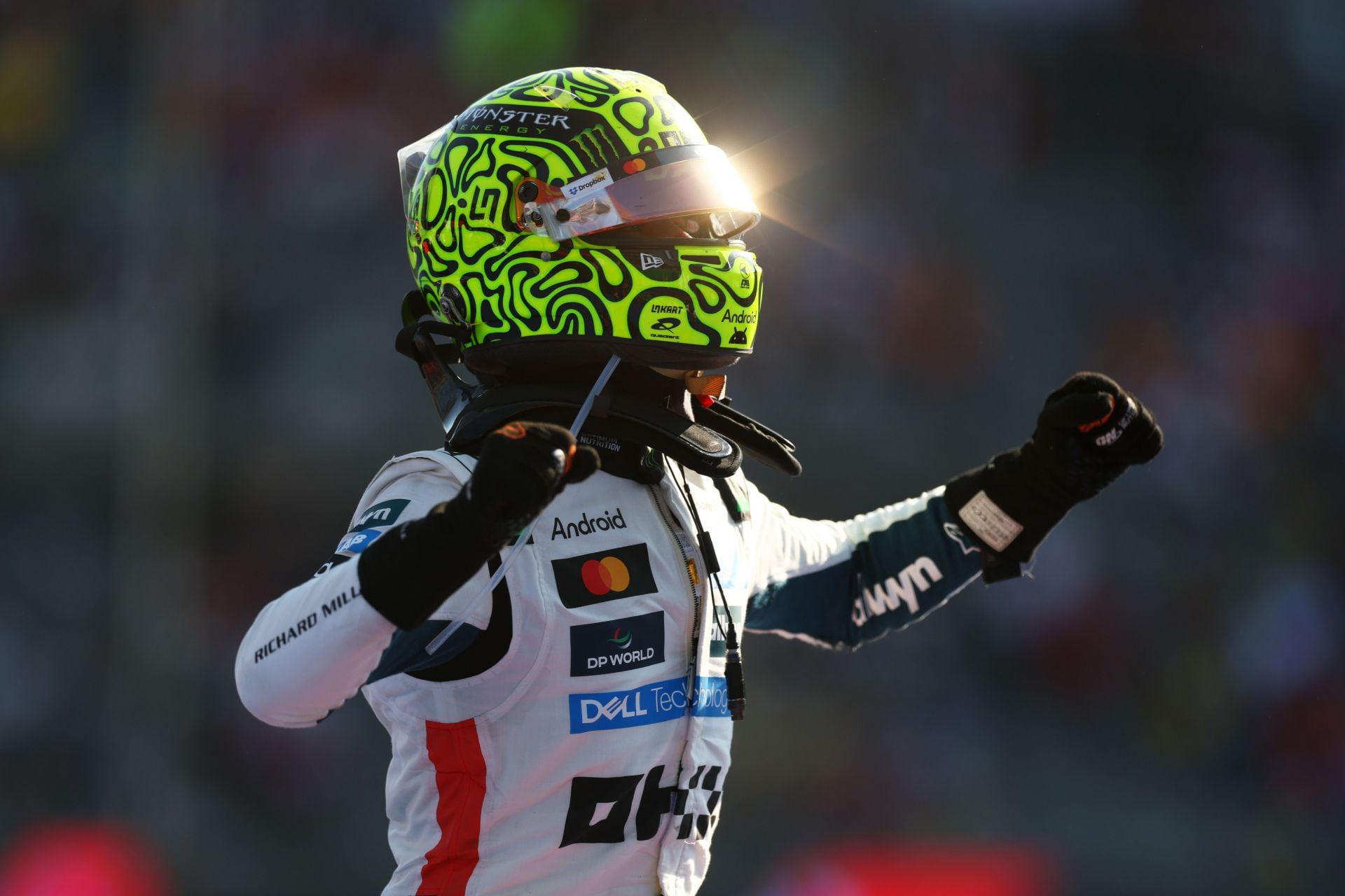 Lando Norris celebrates after winning the Mexican Grand Prix - Source: Getty