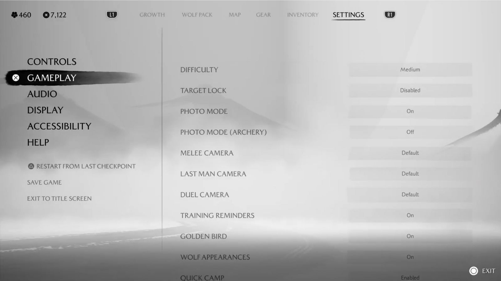 Toggle the Photo Mode settings to On to access this mode in GOY (Image via Sucker Punch)