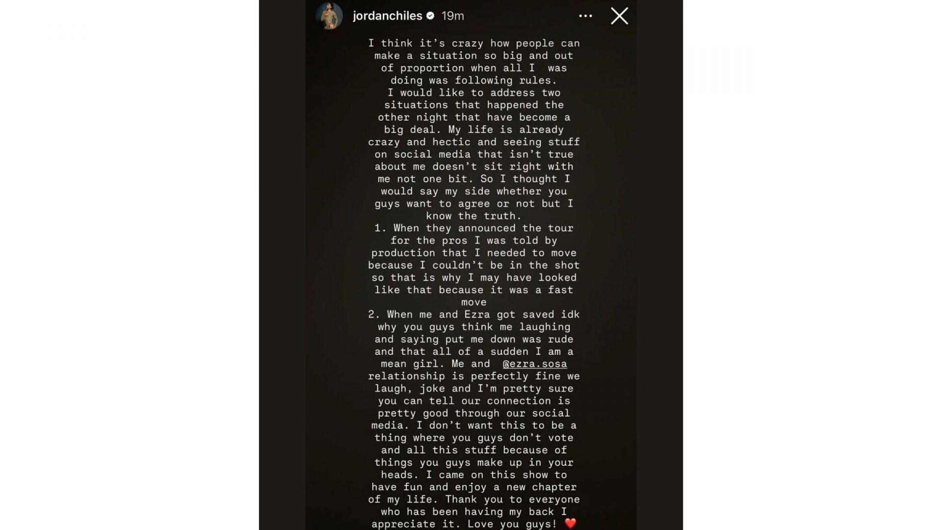 Screengrab of Jordan Chiles&#039; Instagram story [Image Source : Instagram]