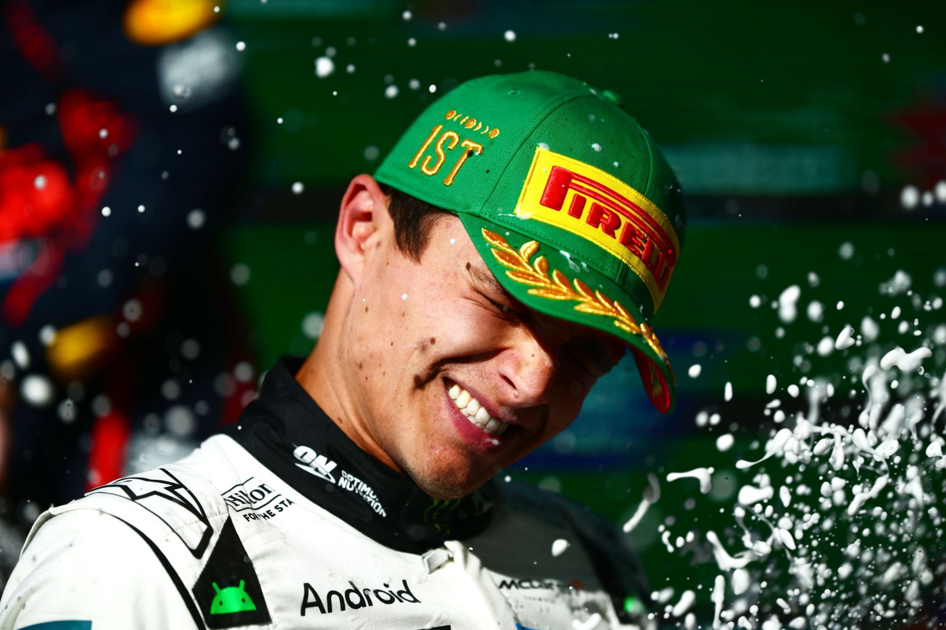 McLaren&#039;s Lando Norris celebrating his race victory during the podium celebrations for the 2025 F1 Grand Prix of Mexico - Source: Getty