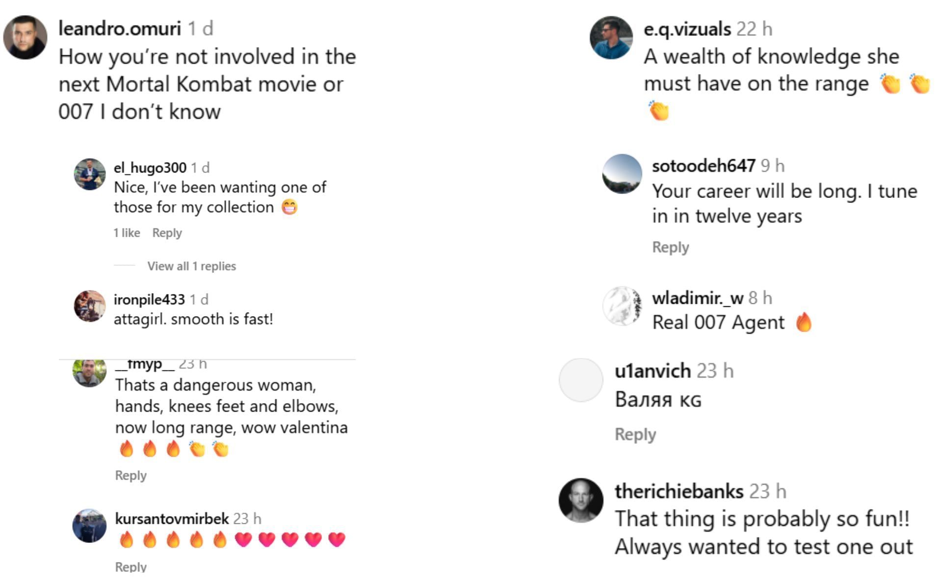 Fans react to Valentina Shevchenko&#039;s shooting skills. [Screenshots courtesy: @bulletvalentina on Instagram]