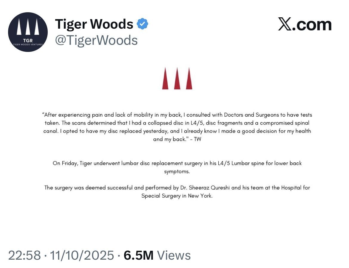 Woods&rsquo; tweet on X _ Image via X/@TigerWoods
