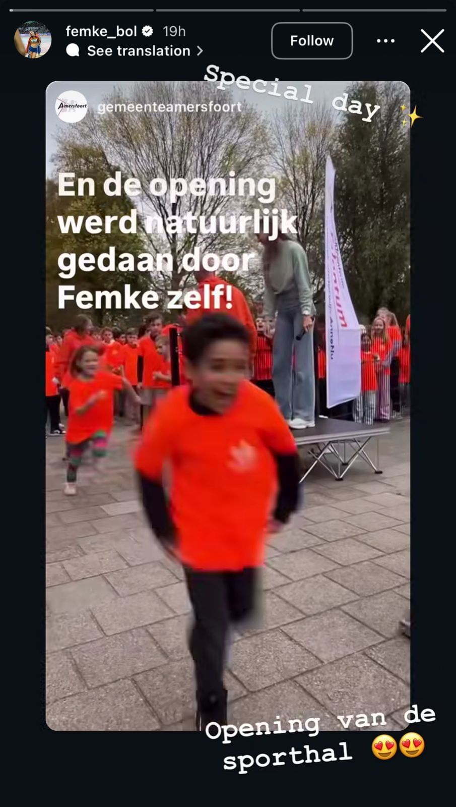Still taken from Bol&#039;s Instagram (source: @femke_bol)