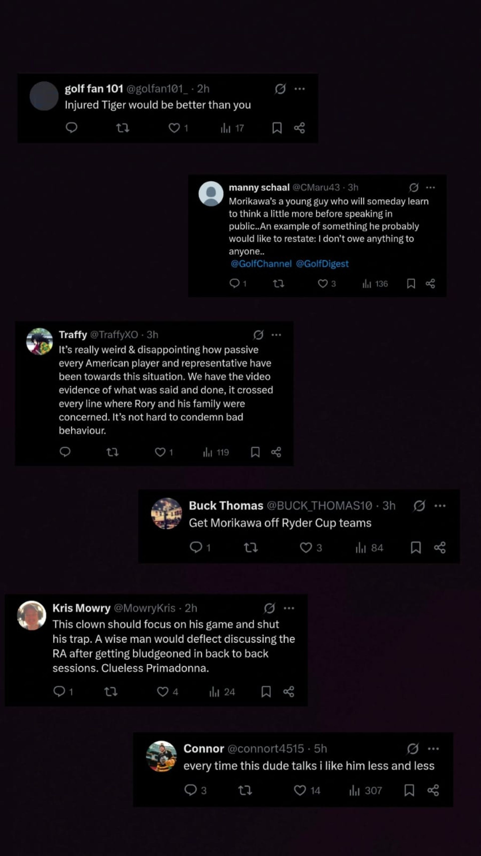 A screenshot of Fan reactions on NUCLR Golf&#039;s post (via X)
