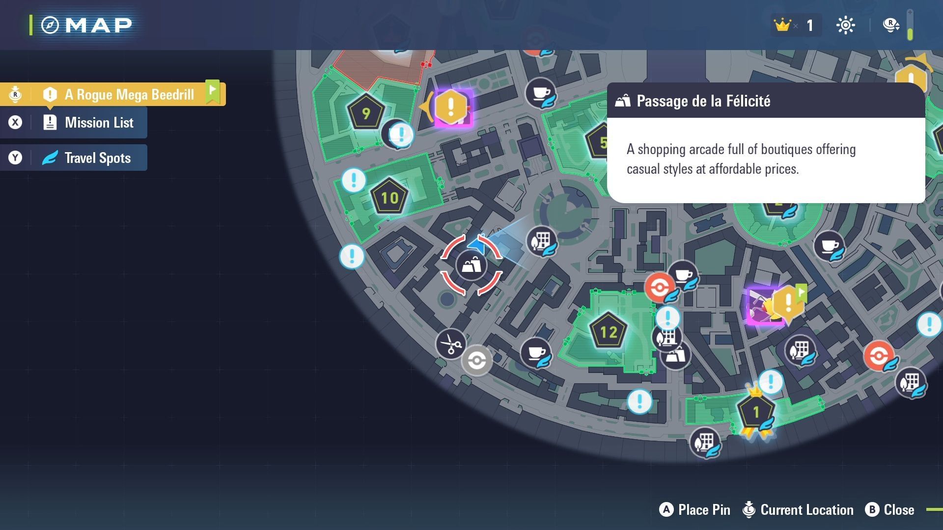 Passage de la Felicite&#039;s location on the map (Image via The Pokemon Company)