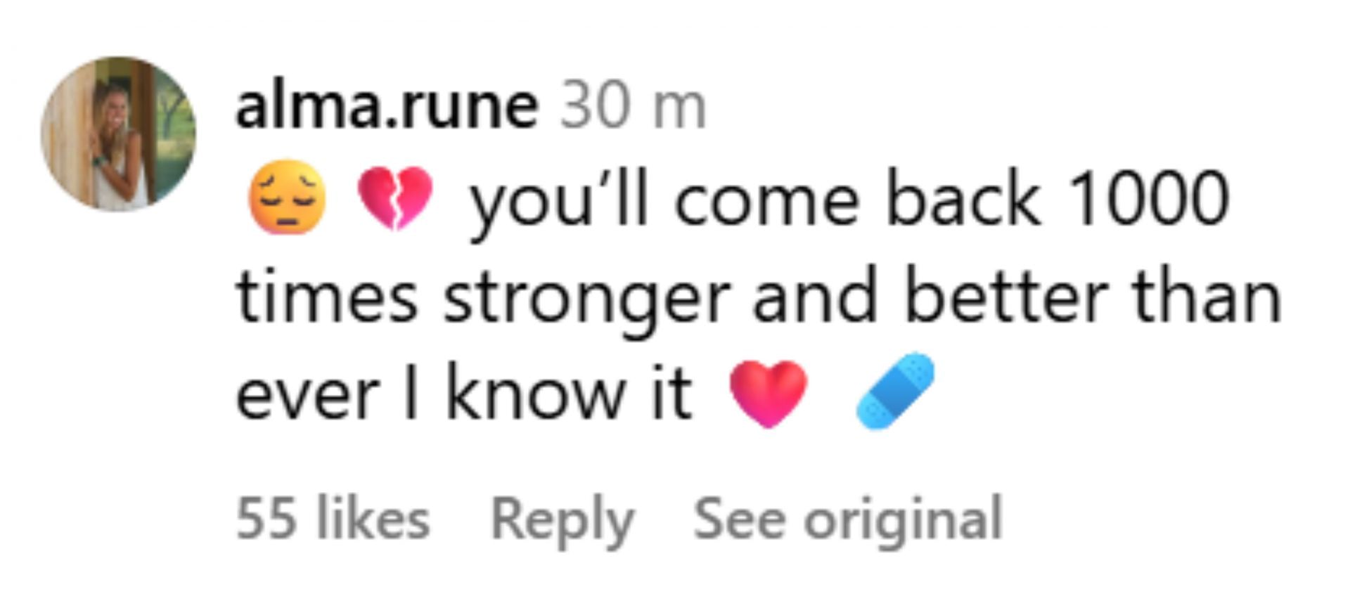 Alma sent support to Rune; Instagram - @holgerrune