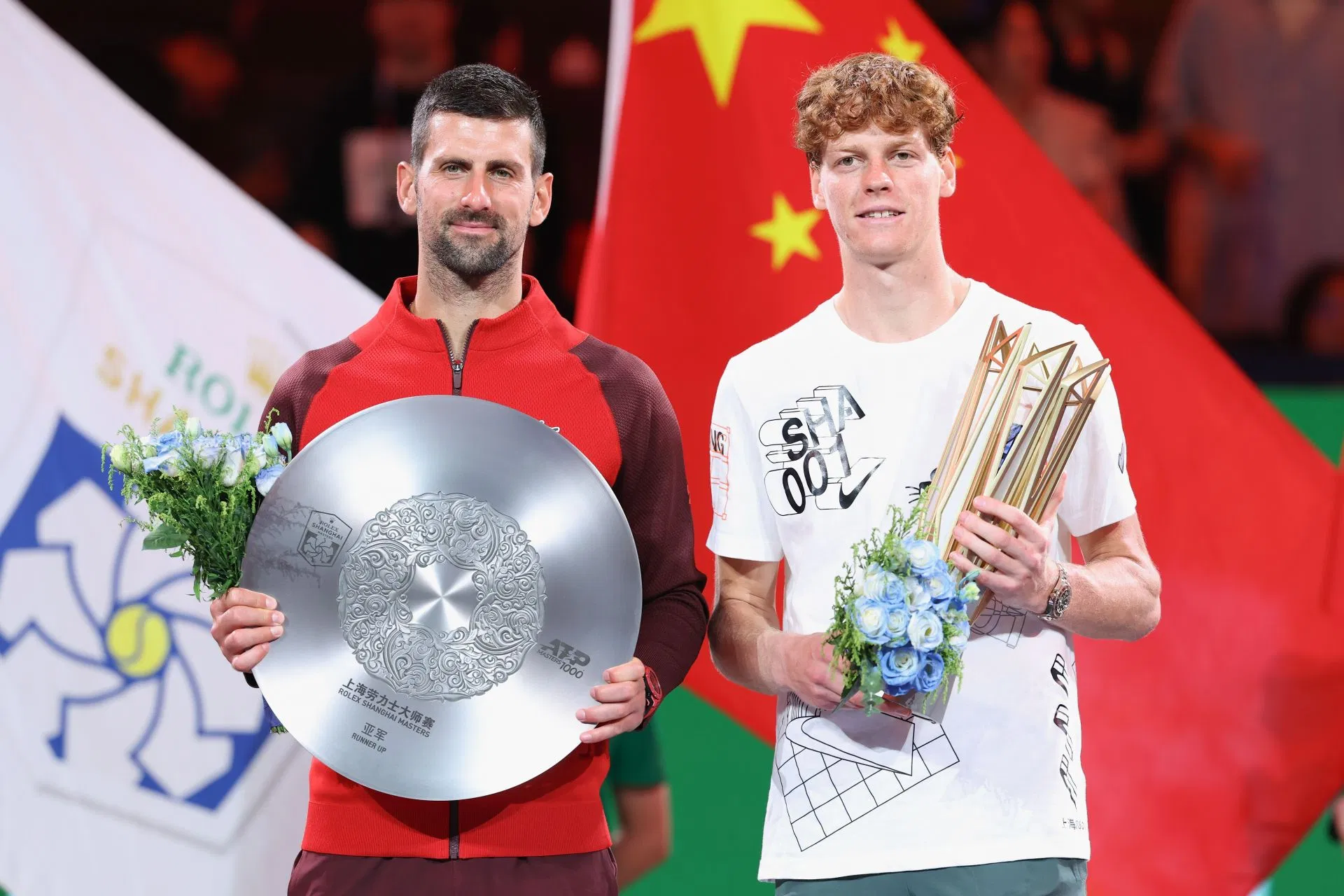 Novak Djokovic and Jannik Sinner at the Shanghai Masters 2024. (Photo: Getty)
