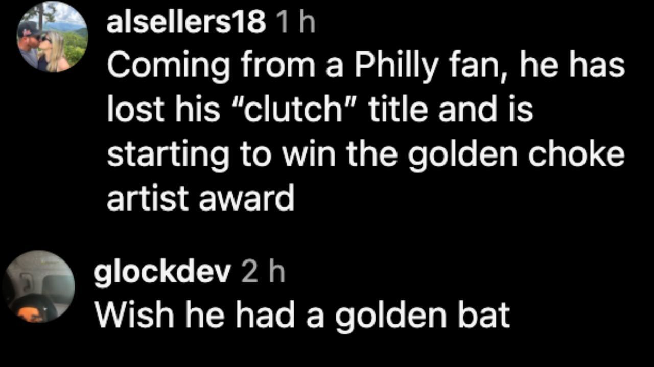Screenshots of fans&#039; comments on Instagram (Images from - Instagram.com/@phillies)