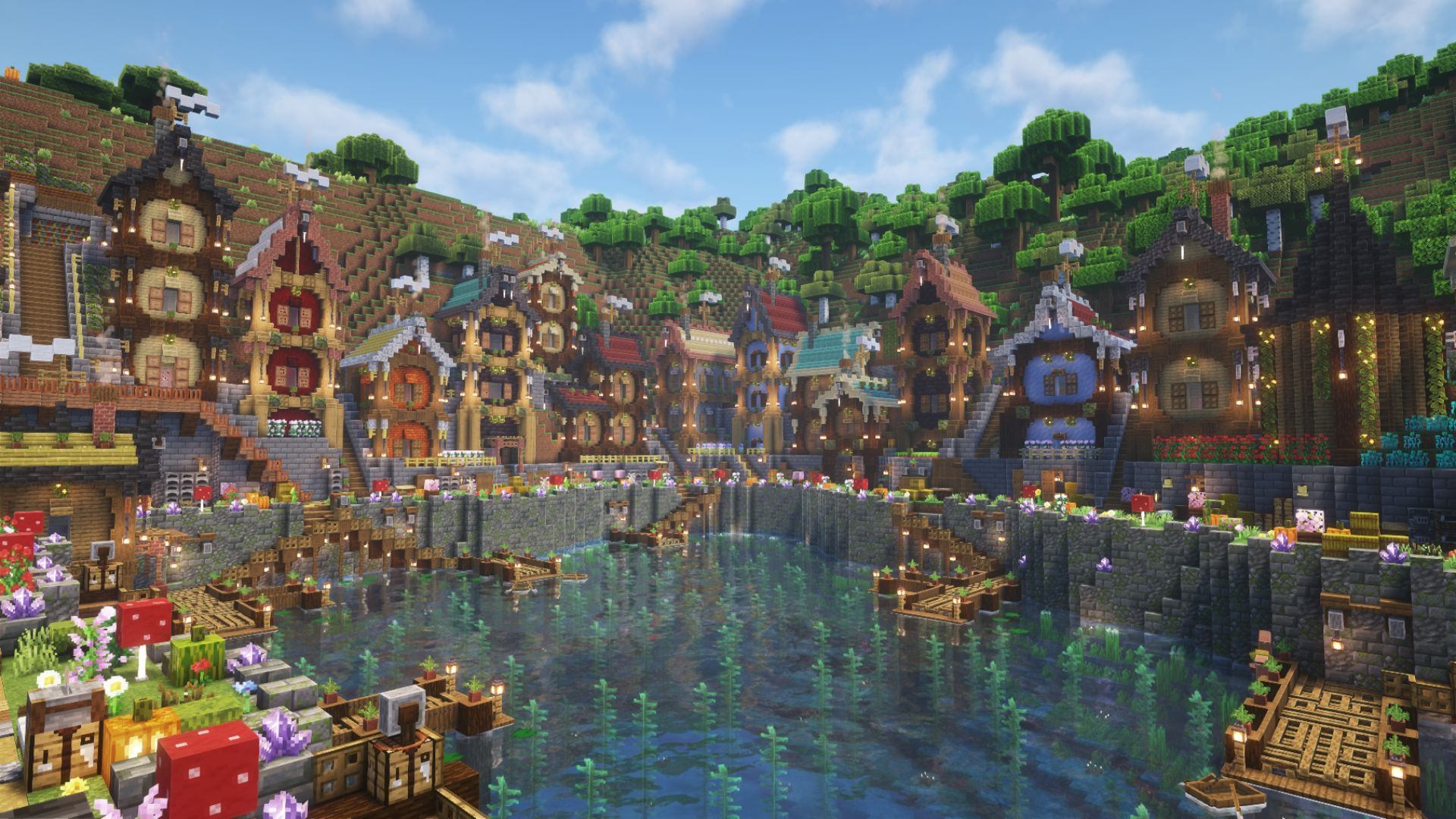 A Minecraft player made a cozy village in the game (Image via Reddit/waxfraud/Mojang Studios)