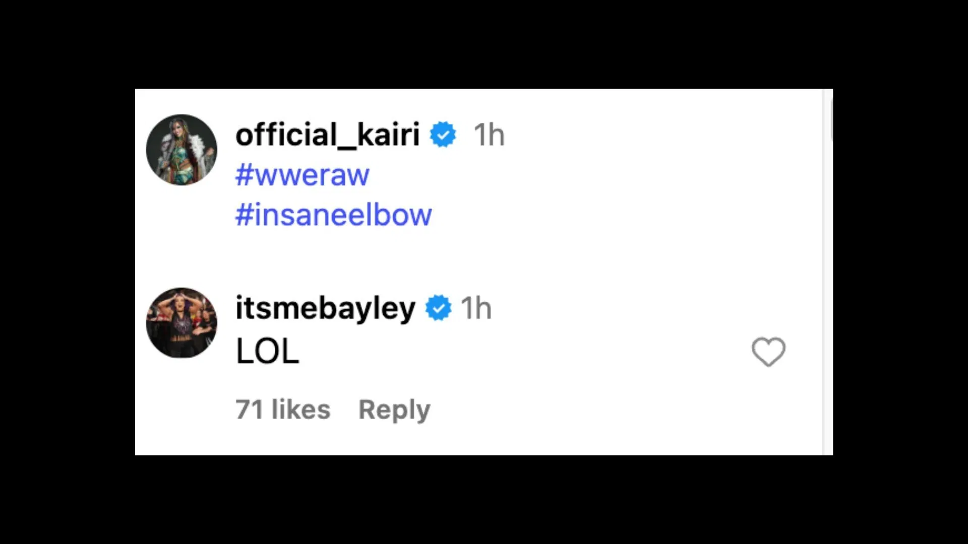 The veteran reacted to Sane&#039;s post on Instagram today. [Image credit: Kairi Sane on Instagram]